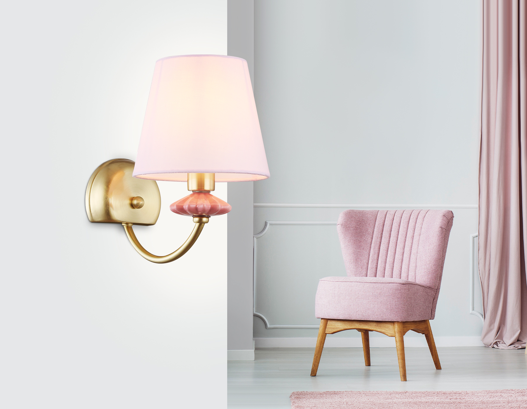 Настенный светильник с абажуром и декором из керамики LH75027 GD/PI золото/розовый E14 max 40W 240*150*240