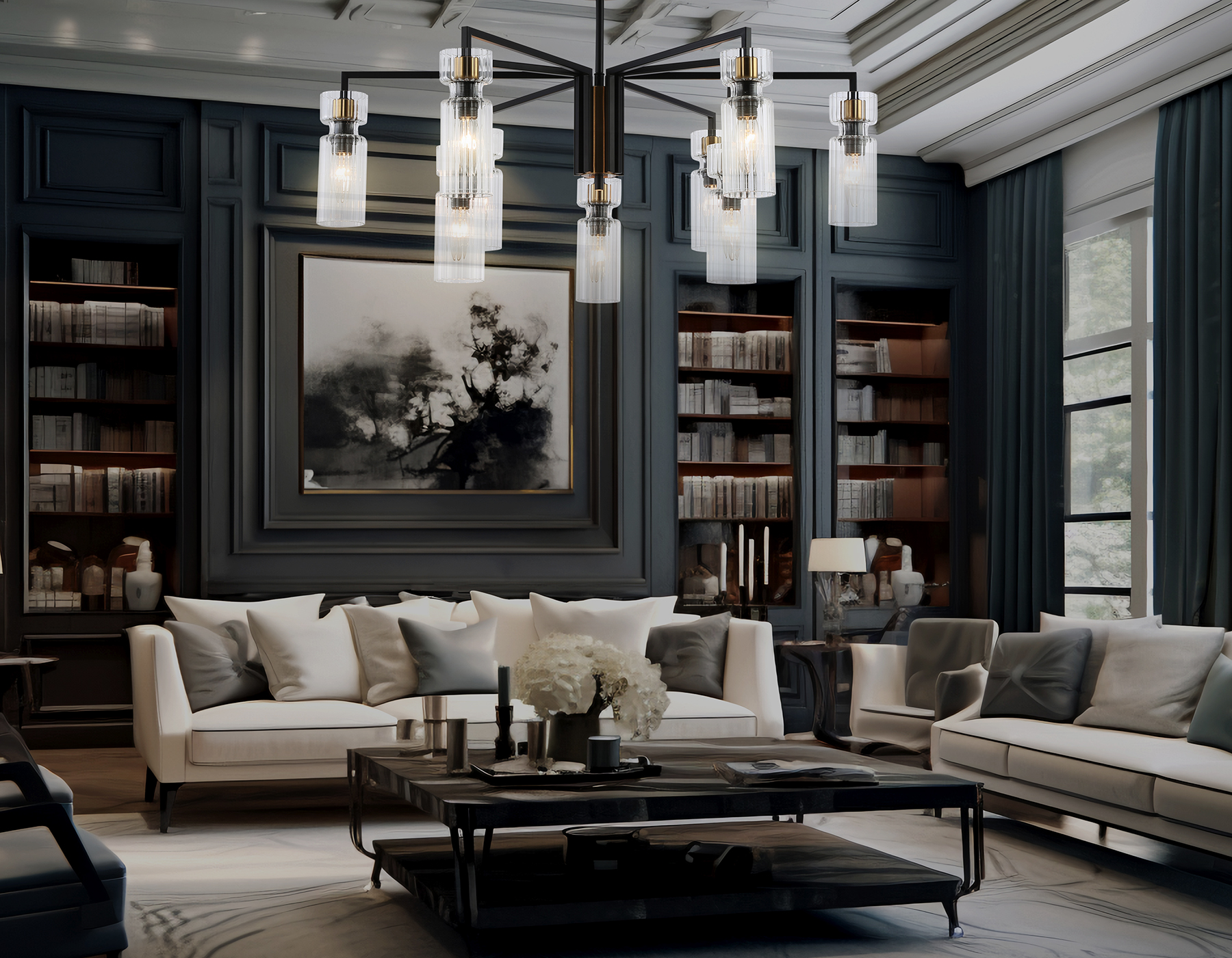 Люстра на штанге LH56117/9 BK/BS/CL черный/латунь/прозрачный E14*9 max 40W D765*440