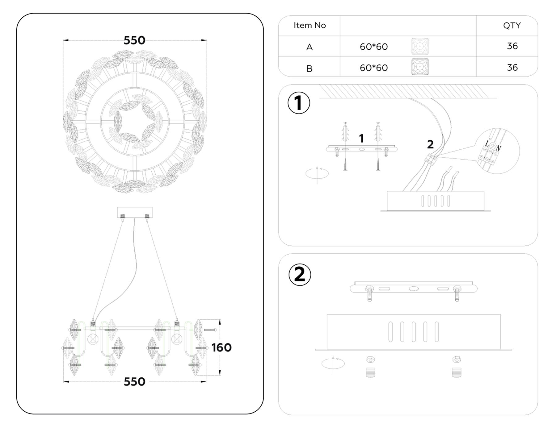 Подвесная люстра с хрусталем TR5186/6 GD/CL/SM золото/прозрачный/дымчатый E14/6 max 40W D550*1000