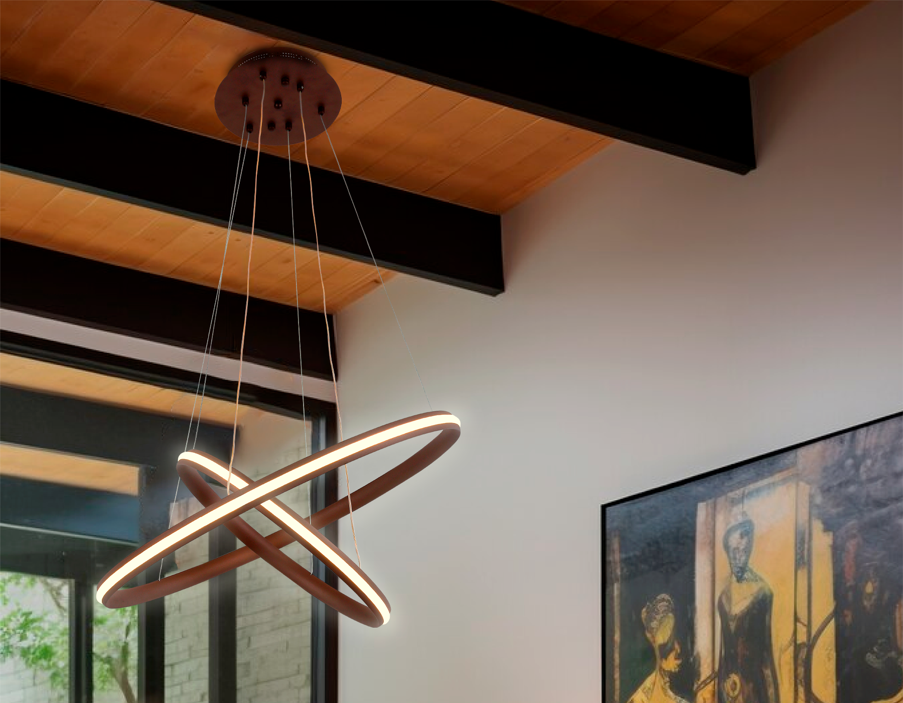 Подвесной светодиодный светильник с пультом FL406 CF кофе 84W D600*1100 (ПДУ РАДИО 2.4)