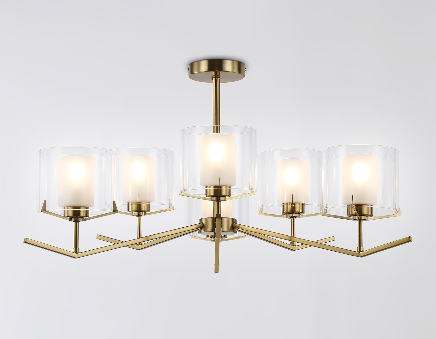 Люстра со стеклянными плафонами на штанге LH57008/6 BS/FR латунь/белый матовый E14/6 max 40W D850*420