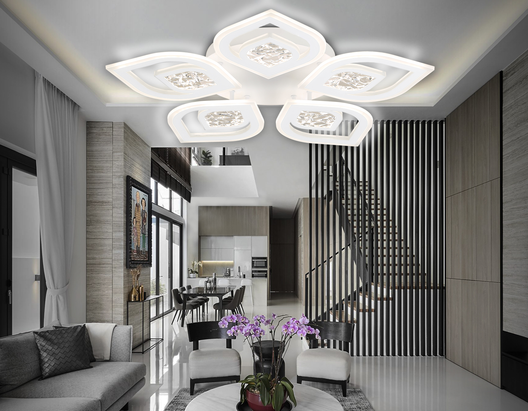 Потолочный светодиодный светильник с пультом FA4292/5 WH белый 120W 3000K+6400K/4200K/6400K+3000K D680*80 (ПДУ ИК)