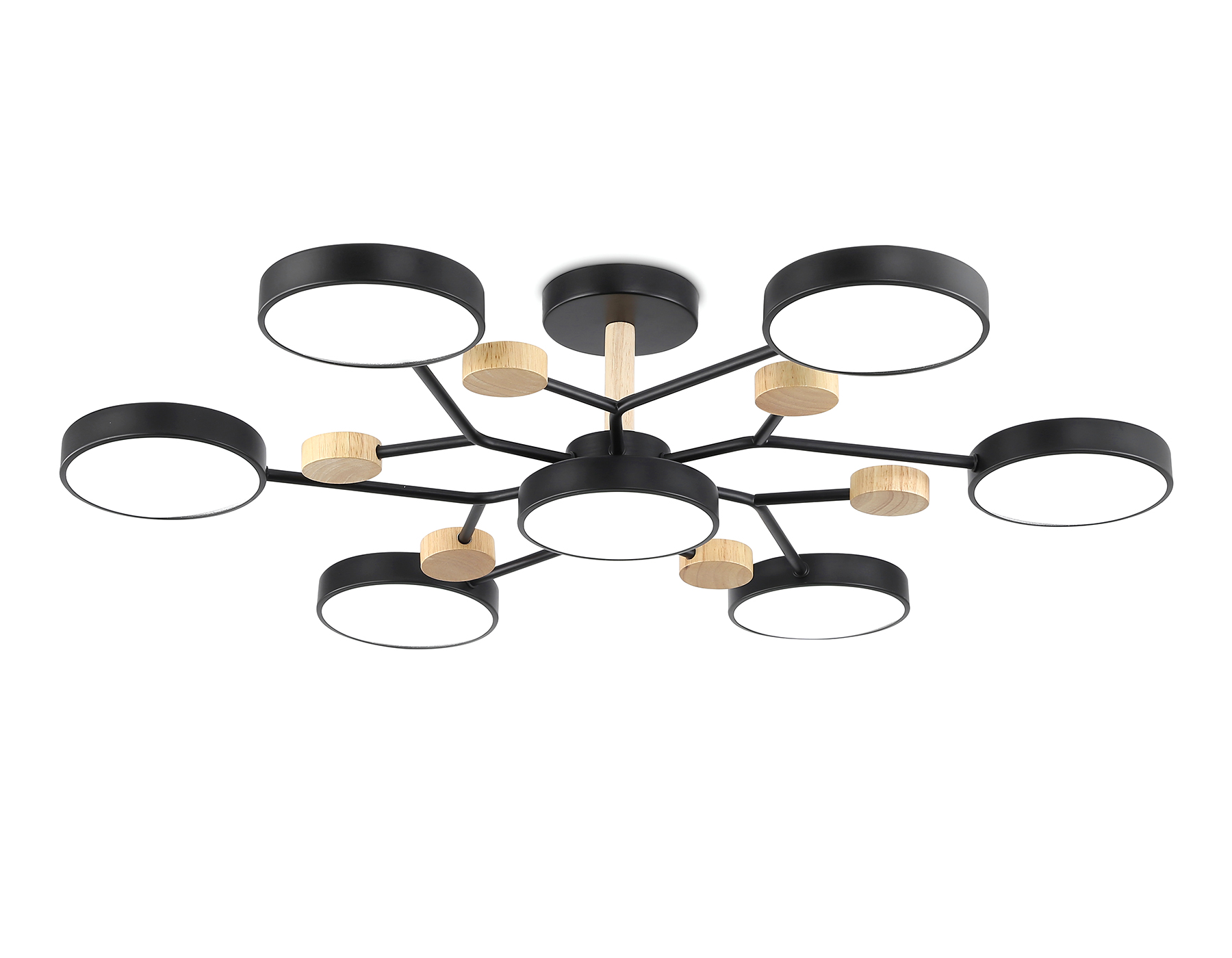 Люстра светодиодная на штанге FL4866/7 BK/WD черный/дерево 126W 3000-6000K D830*190 (без ПДУ)