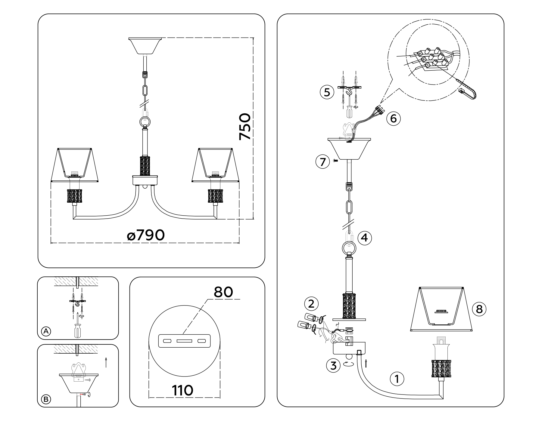 Подвесная люстра с абажурами LH71217/8 CGD золото E14/8 max 40W D790*750