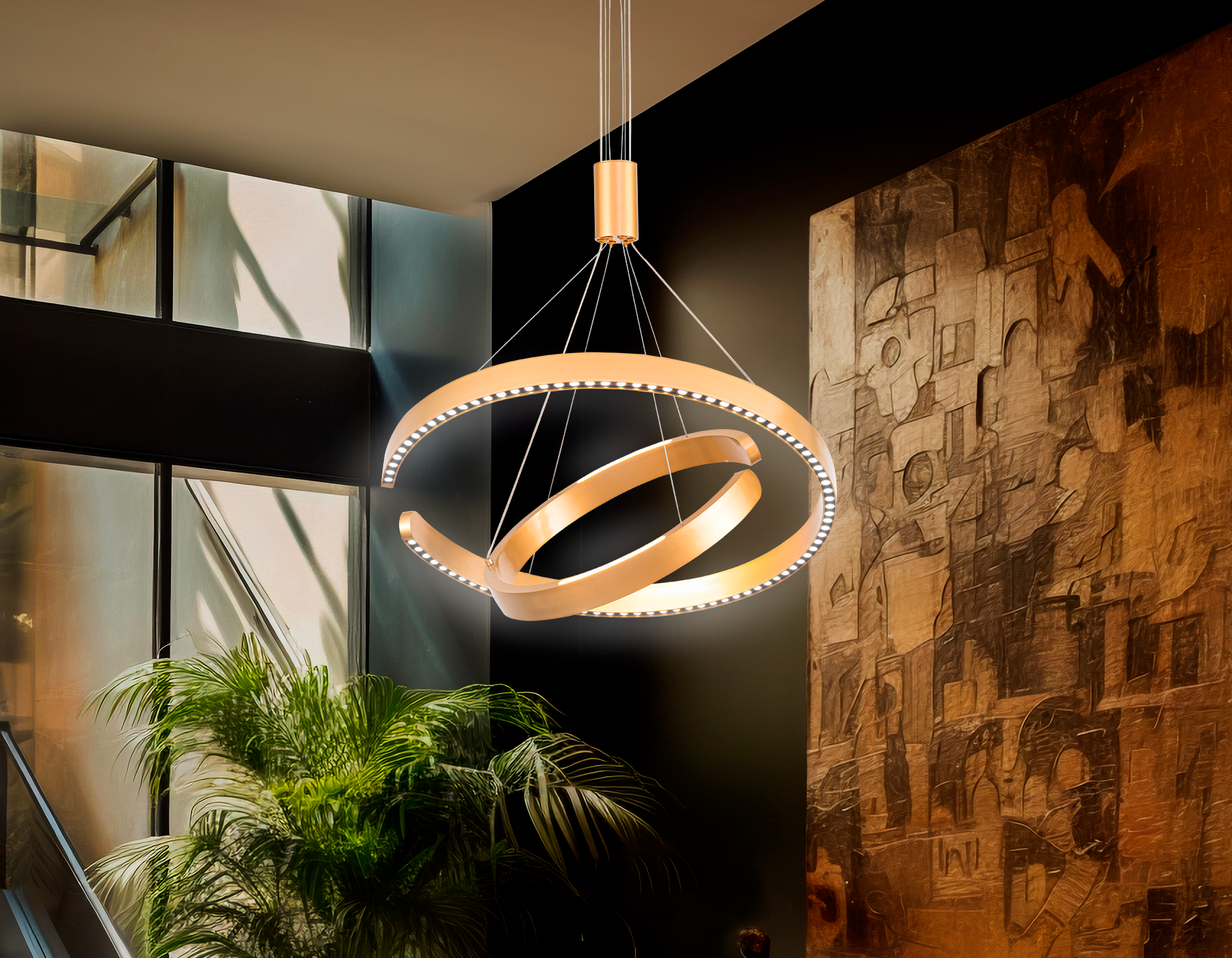 Подвесной светодиодный светильник FL5885/2 GD золото 45W 3000K/4200K/6400K D600/400*1200 (без ПДУ)