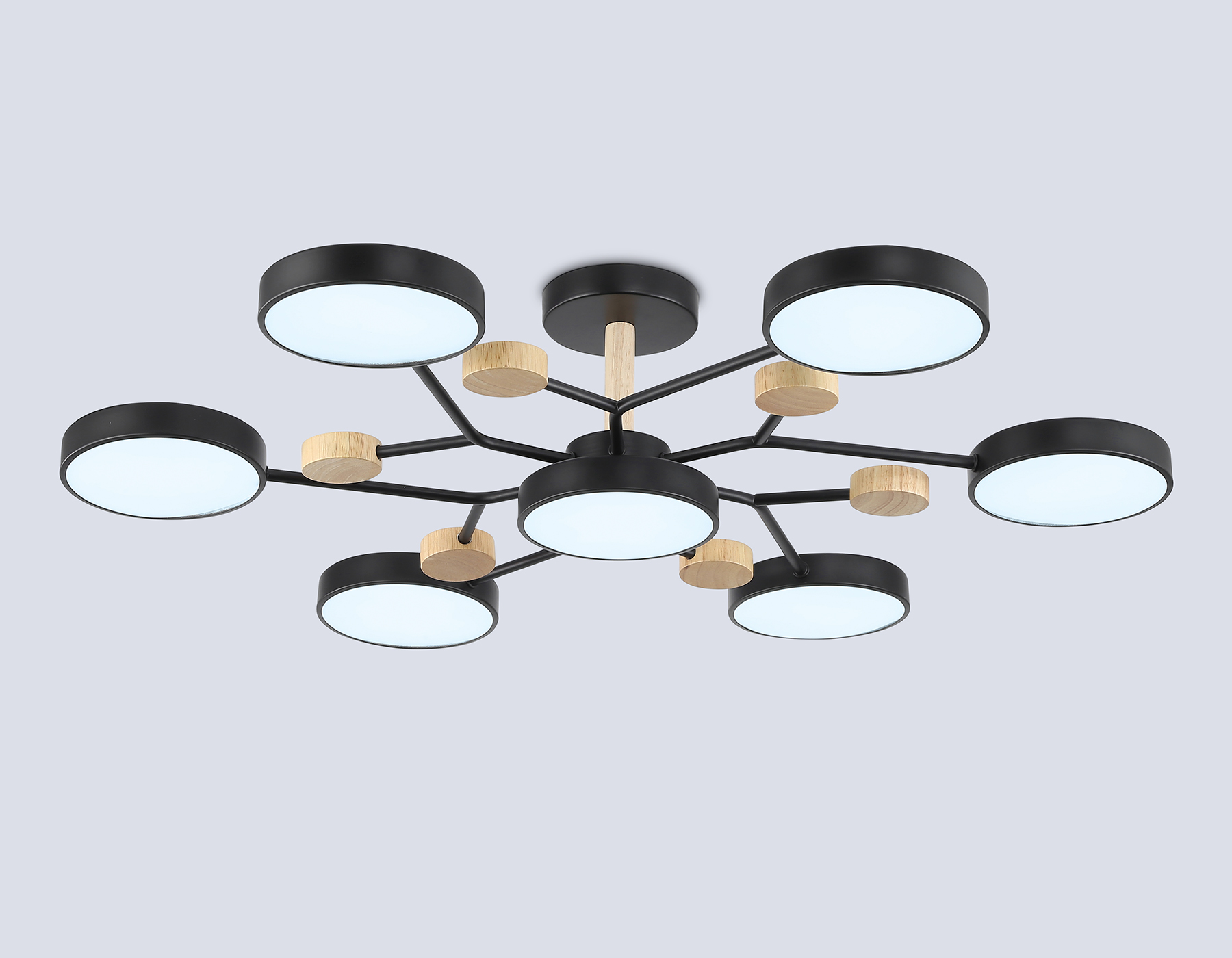 Люстра светодиодная на штанге FL4866/7 BK/WD черный/дерево 126W 3000-6000K D830*190 (без ПДУ)