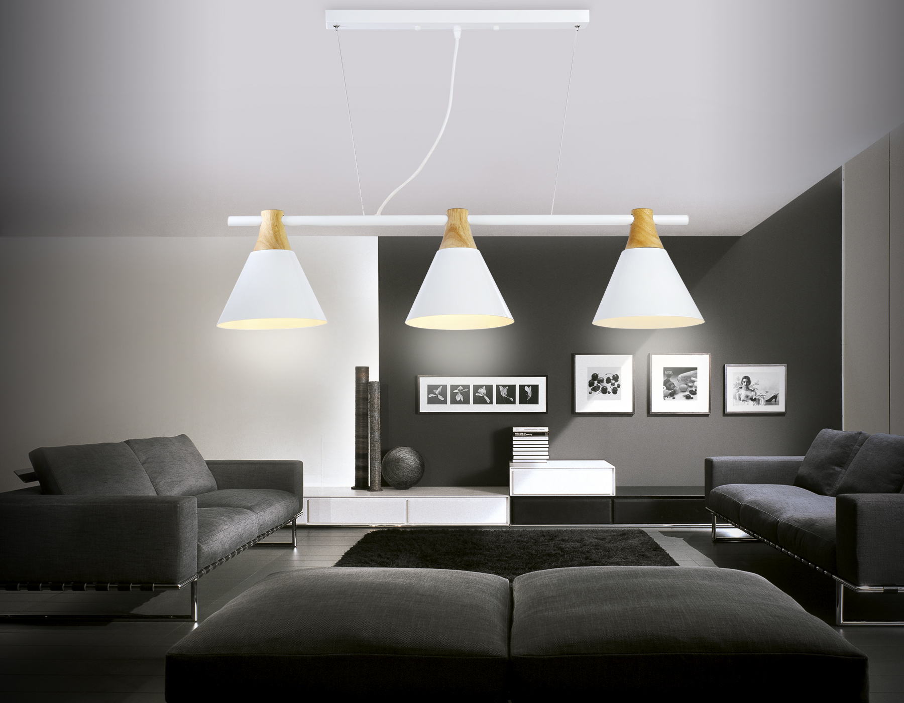 Подвесной светильник в стиле лофт TR8196/3 WH/LW белый/светлое дерево E27*3 max 40W 880*200*1010