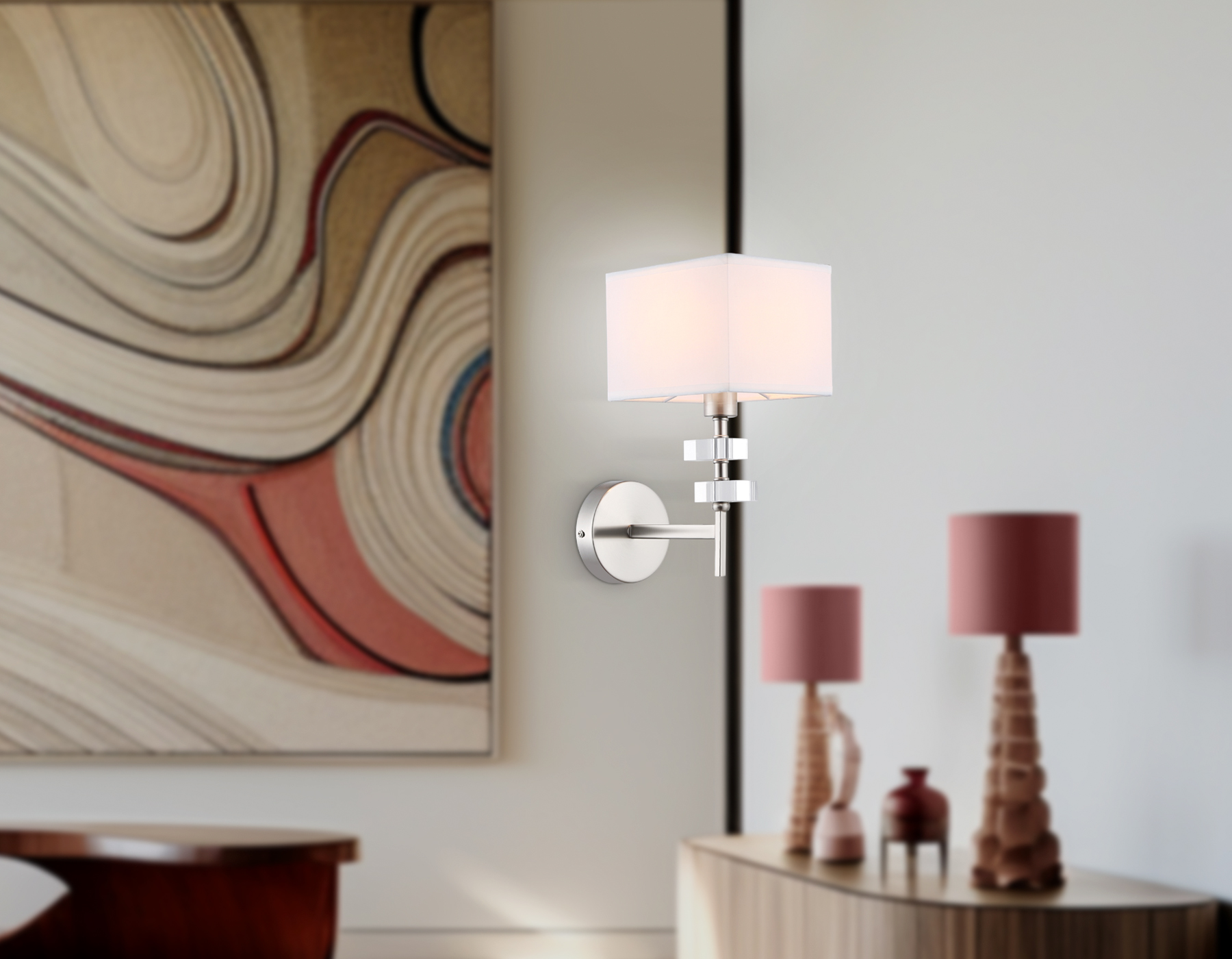 Настенный светильник с абажуром LH71325 SN/WH никель/белый E14 max 40W 240*130*300