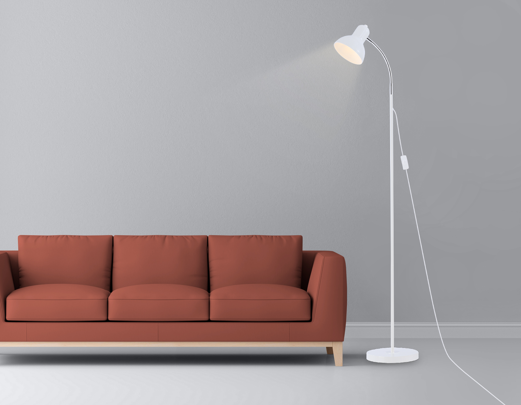 Светильник напольный с выключателем на проводе TR97655 WH белый E27 max 40W D140*1450