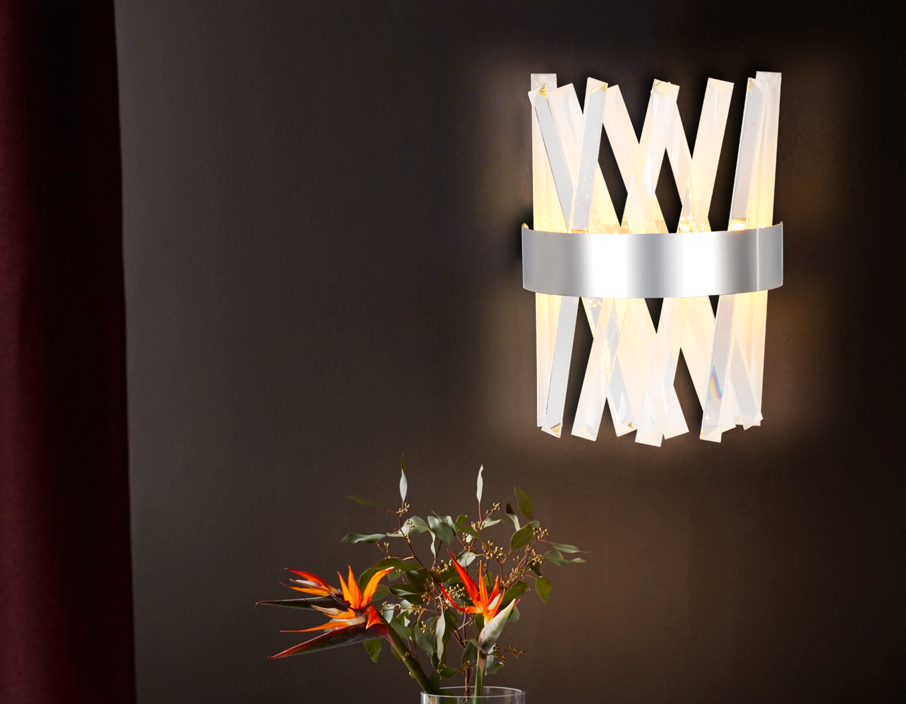 Настенный светодиодный светильник с хрусталем TR5322 CH/CL хром/прозрачный 24W 285*260*124