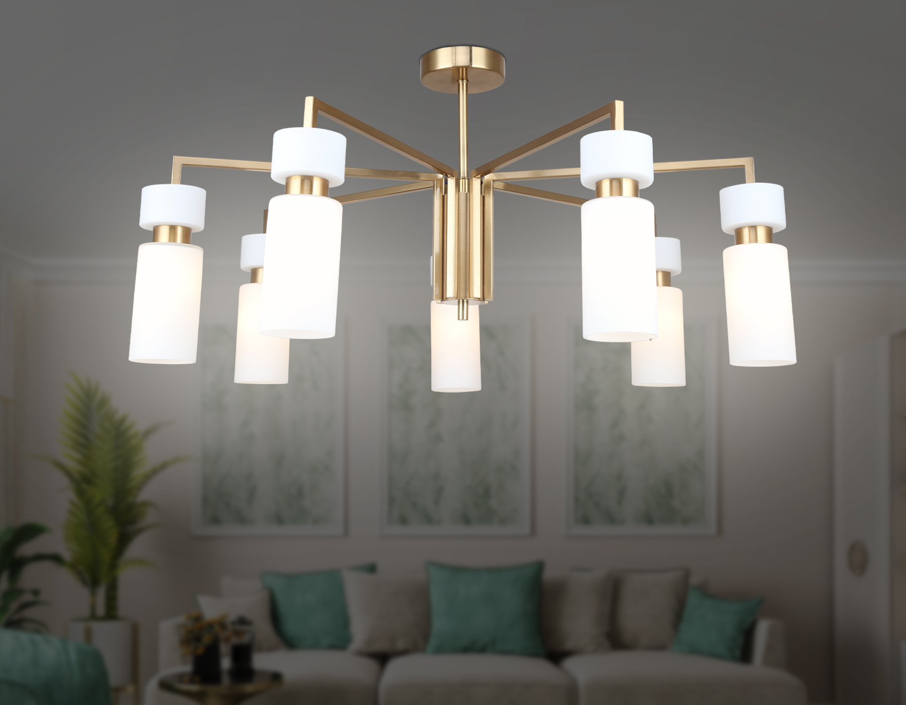 Люстра на штанге LH56126/7 BS/FR латунь/белый матовый E14*7 max 40W D705*350