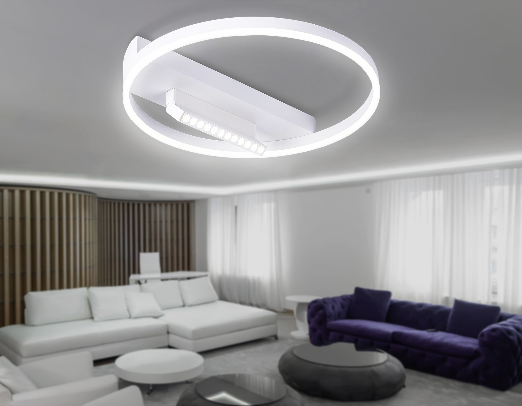 Потолочный светодиодный светильник FL51457/1+1 WH белый 60W 3000K-6400K+4200K D500*110 (ПДУ РАДИО 2.4G)