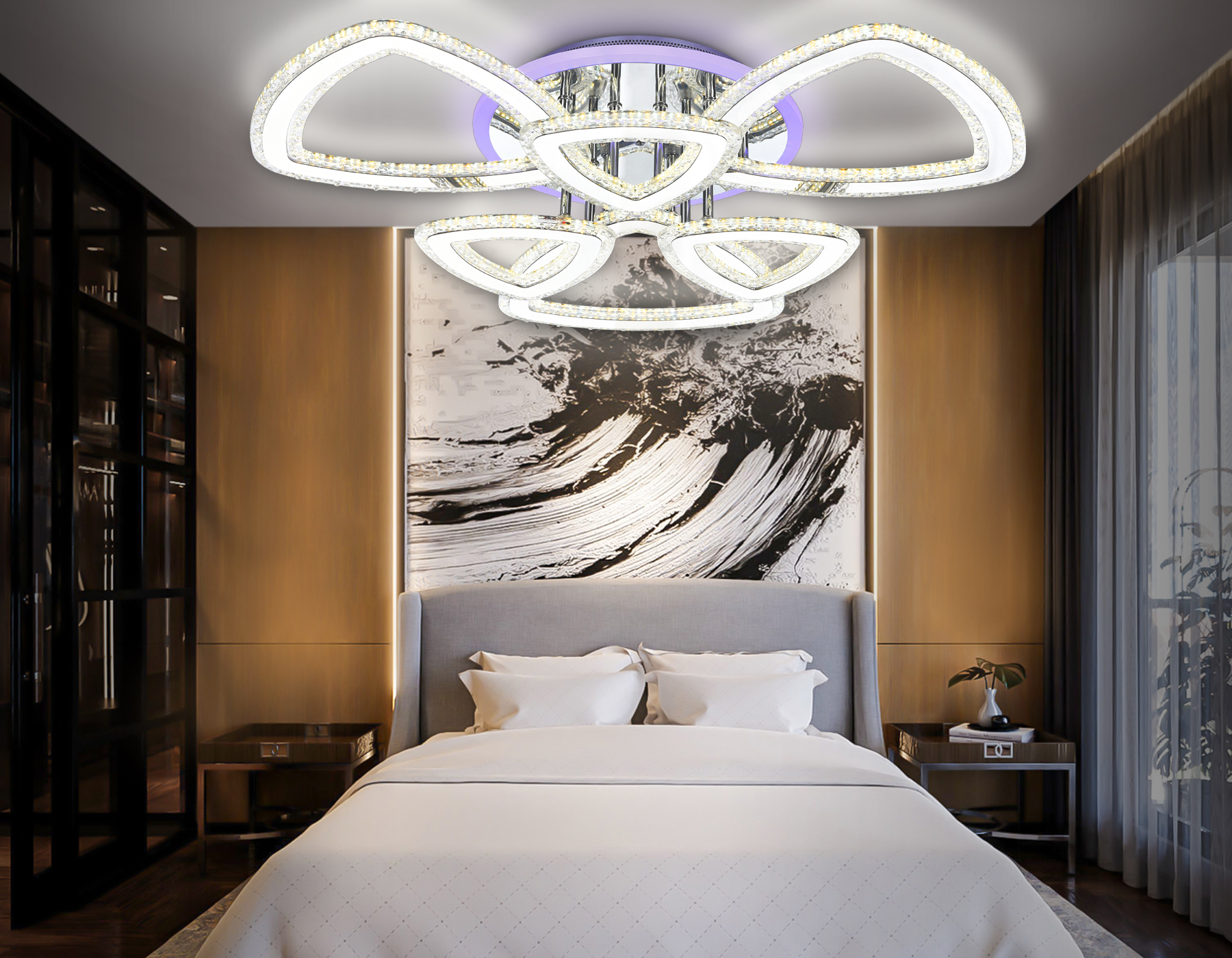 Управляемый потолочный светодиодный светильник FA8861/3+3 CH хром 153W 3000K+6400K/3000K/6400K/4200K+4200K 670*610*130 (ПДУ РАДИО 2.4G)