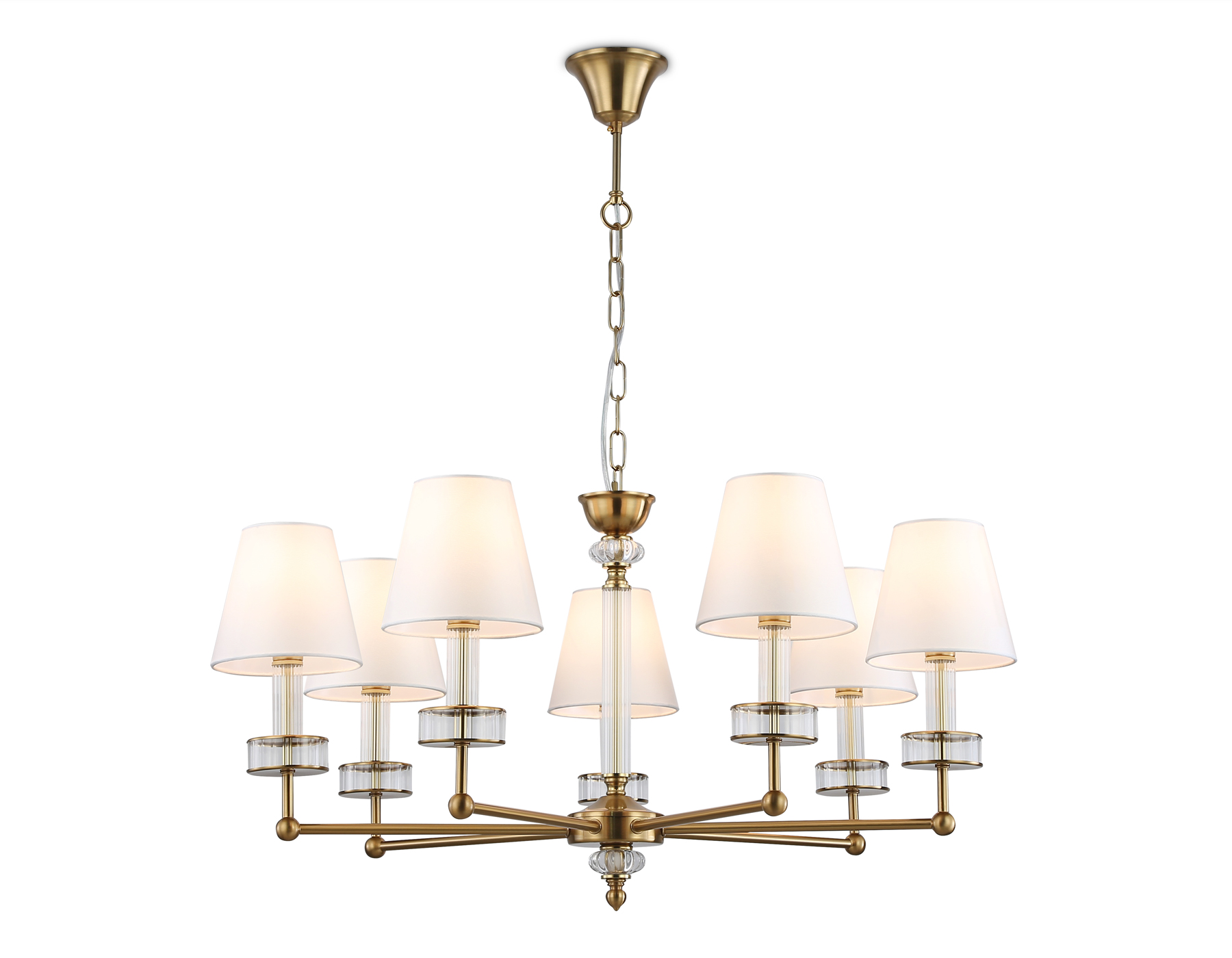 Подвесная люстра с абажурами и хрусталем LH71023/7 BS/WH латунь/белый E14*7 max 40W D820*1130