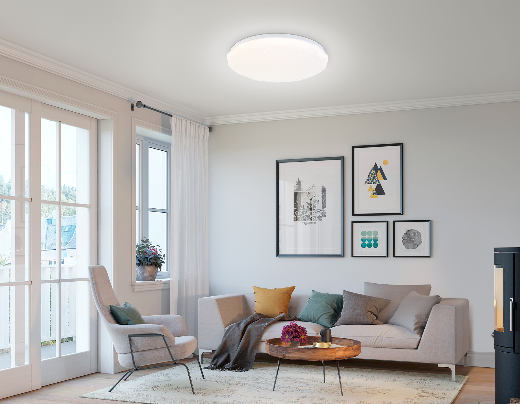 Светодиодный светильник RGB с пультом управления FZ417 WH белый IP20 46W 3000K-6500K+RGB D380*60 (ПДУ ИК)