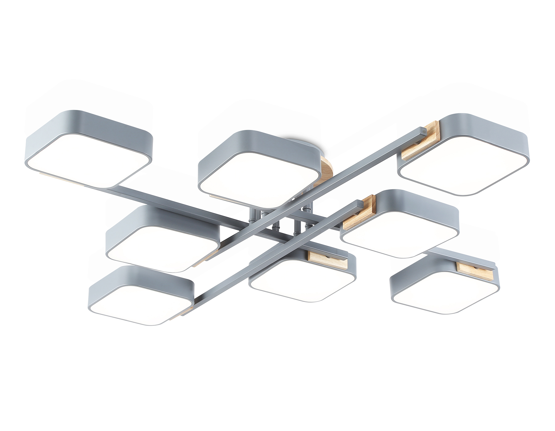 Люстра светодиодная на штанге FL4889/8 GR/WD серый/дерево 144W 3000-6000K 960*960*160 (без ПДУ)