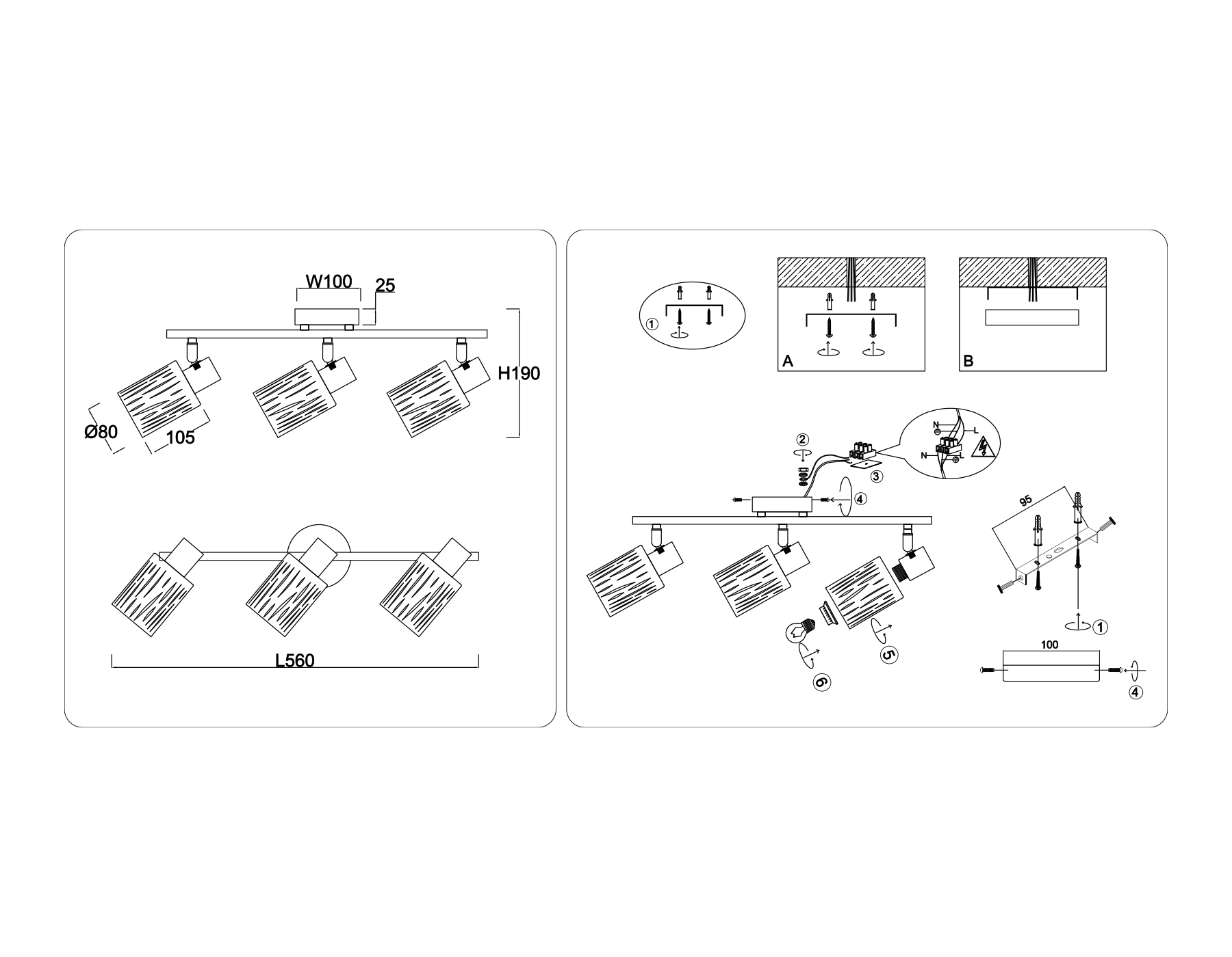 Настенно-потолочный спот в стиле лофт TR8665/3 WH белый E14/3 max 60W 560*100*190