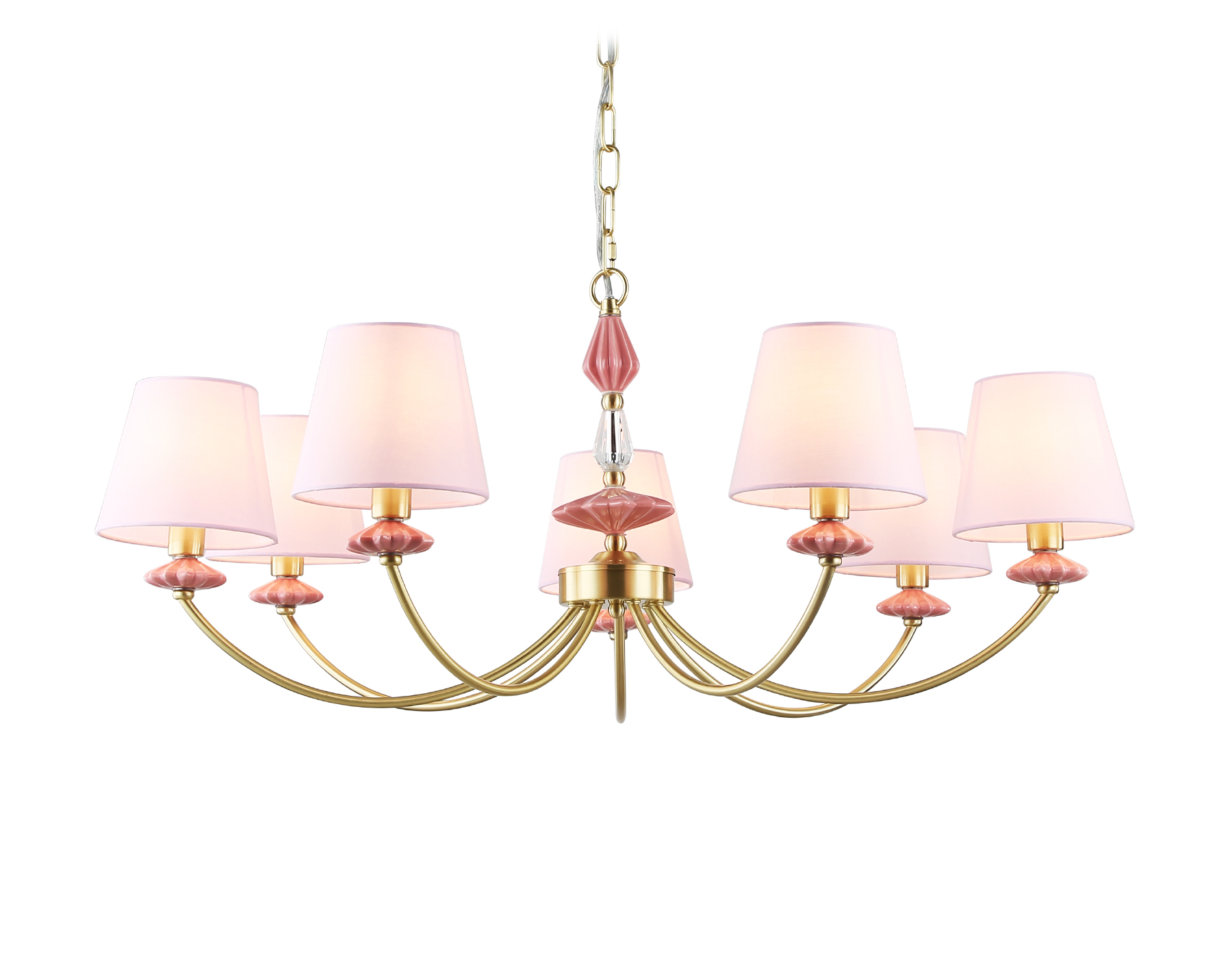 Подвесная люстра с абажуром и декором из керамики LH75025/7 GD/PI золото/розовый E14/7 max 40W D890*800