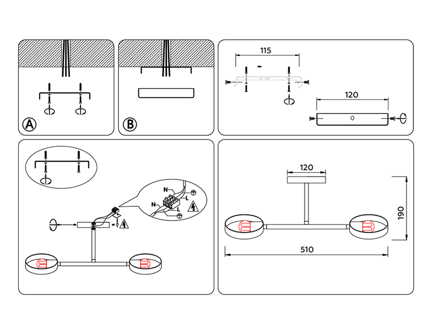 Подвесной светильник со сменной лампой TR8225/2 BK/SB черный/бронза E27/2 max 40W 510*165*190