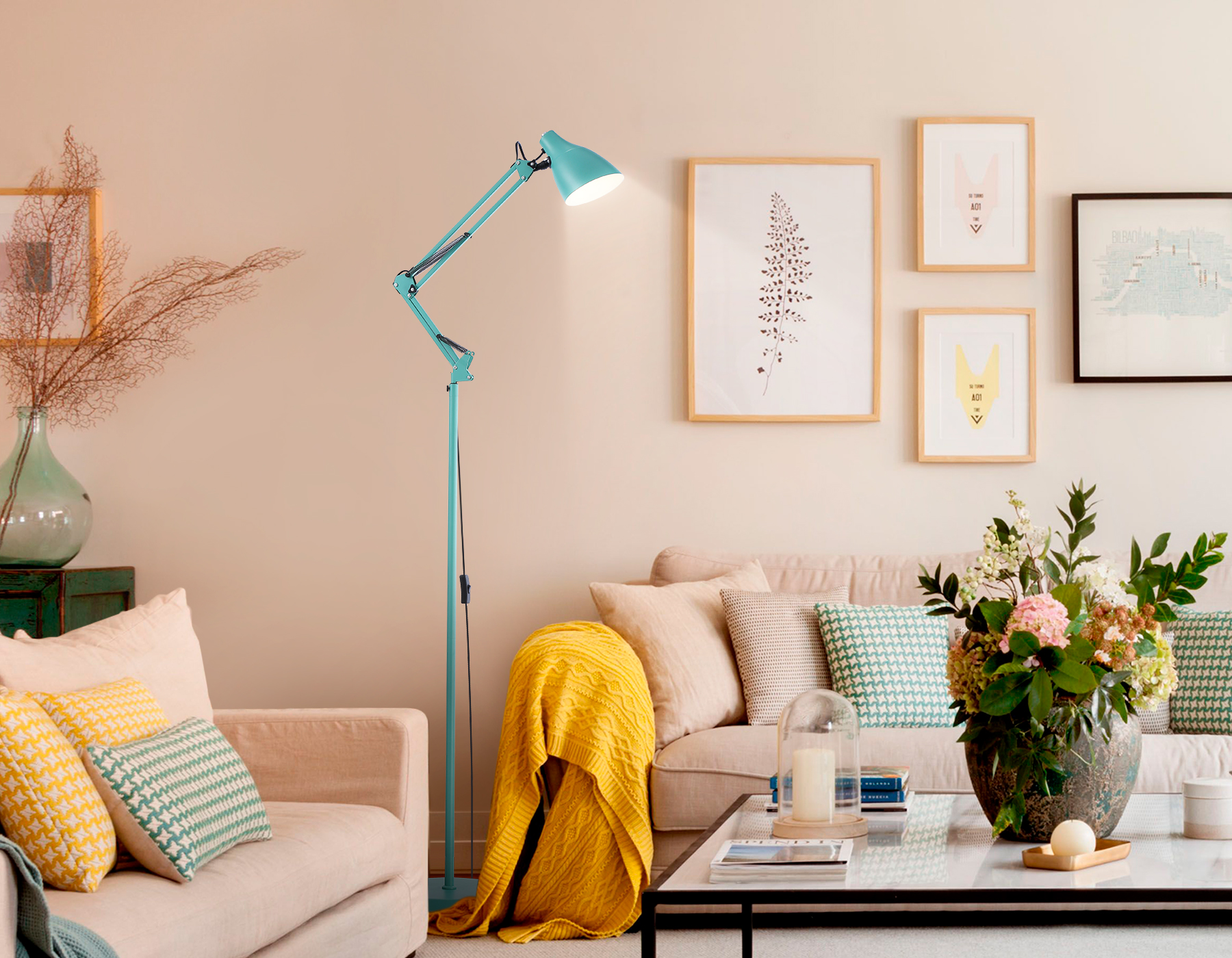 Светильник напольный с выключателем на проводе TR97649 GN зеленый E27 max 40W D120*1750