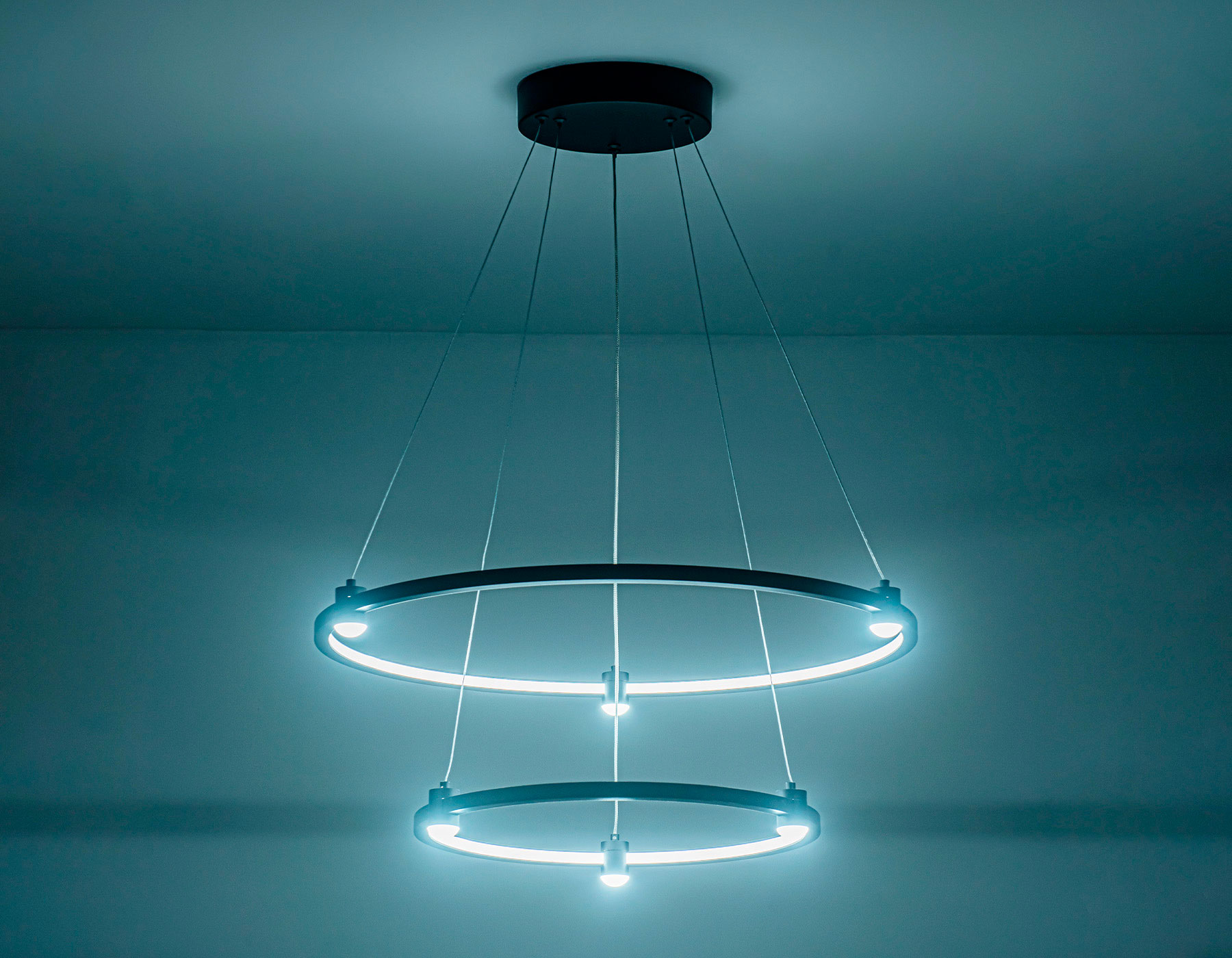 Подвесной светодиодный светильник FL5506/2+6 BK черный 45W 3000K/4200K/6400K D600/400*1300 (без ПДУ)