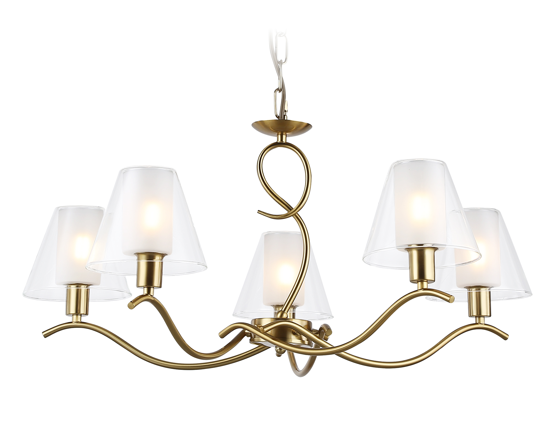 Подвесная люстра со стеклянными плафонами LH57091/5 BS/FR латунь/белый матовый E14/5 max 40W D690*790