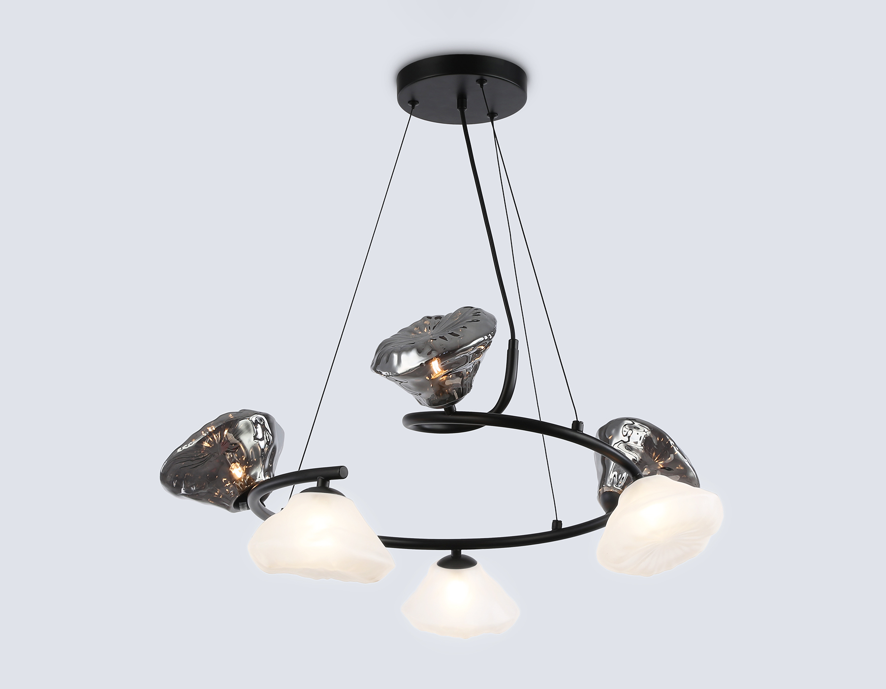 Подвесная люстра LH15003/6 BK/FR/SM черный/белый матовый/дымчатый G9*6 max 40W D630*1150