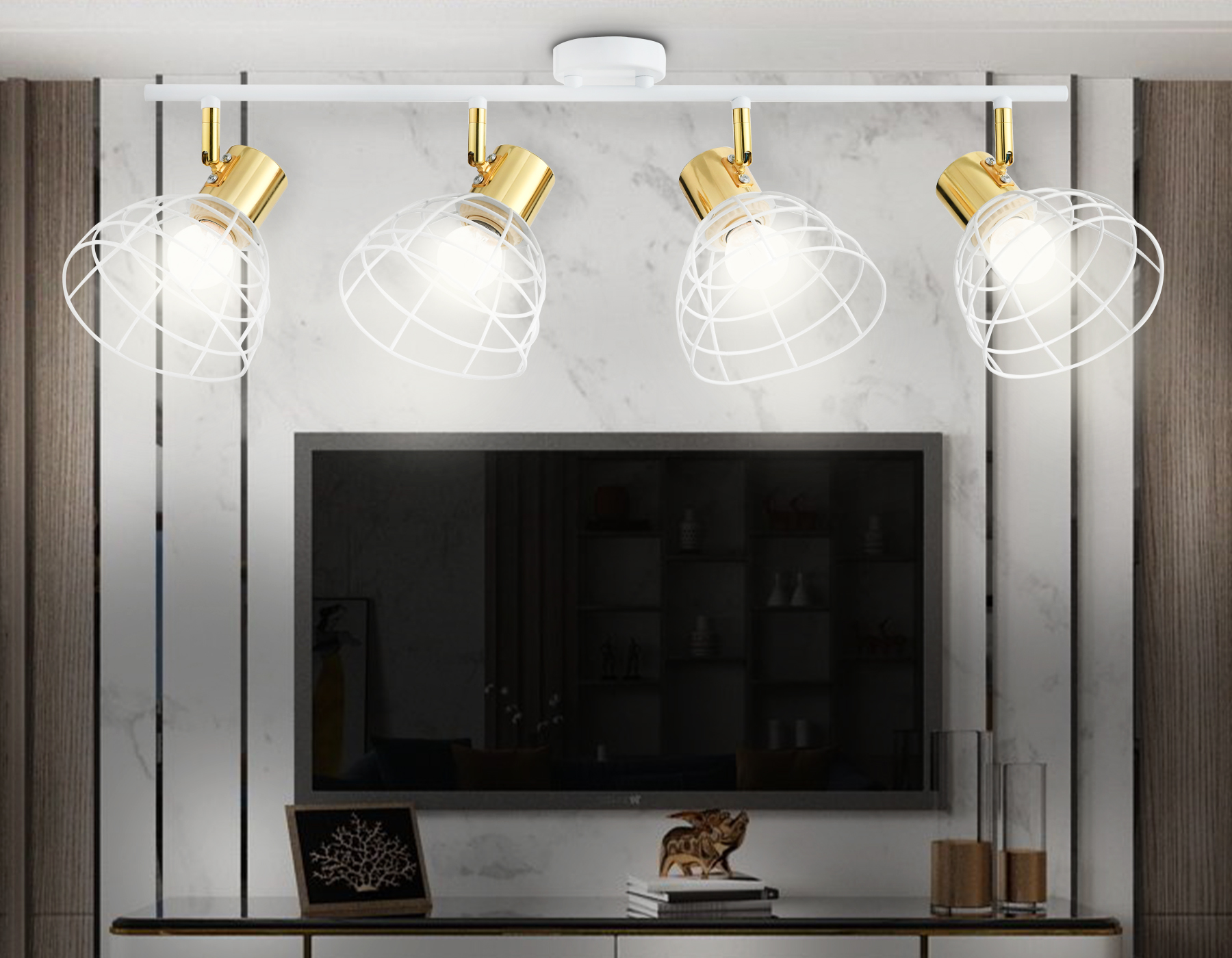 Настенно-потолочный спот в стиле лофт TR8603/4 WH/GD белый/золото E27*4 max 40W 465*154*230