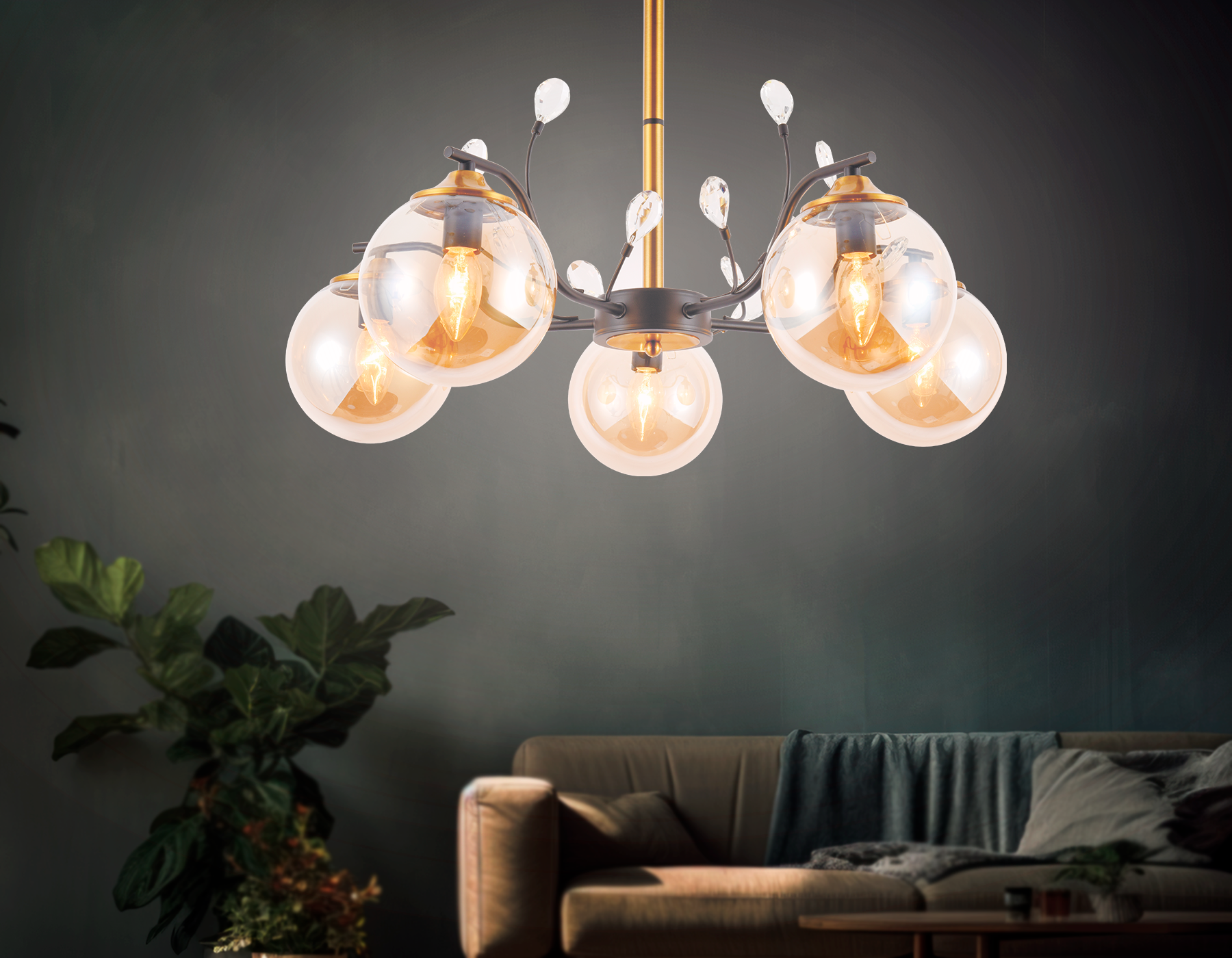 Подвесная люстра TR9072/5 BK/TI черный/янтарь E14 max 40W D620*420