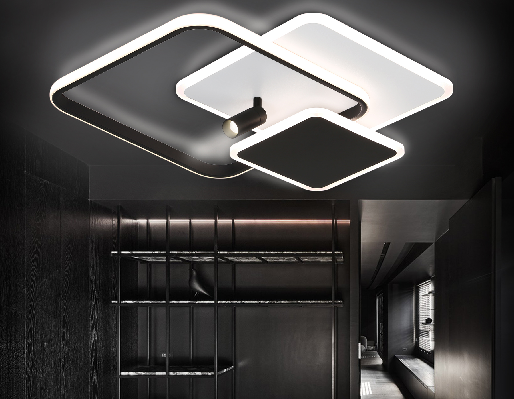 Настенно-потолочный светодиодный светильник с пультом FL5120/3+1 WH/BK 83W белый/черный 3000K/4200K/6400K+4200K 517*482*110 (ПДУ ИК)