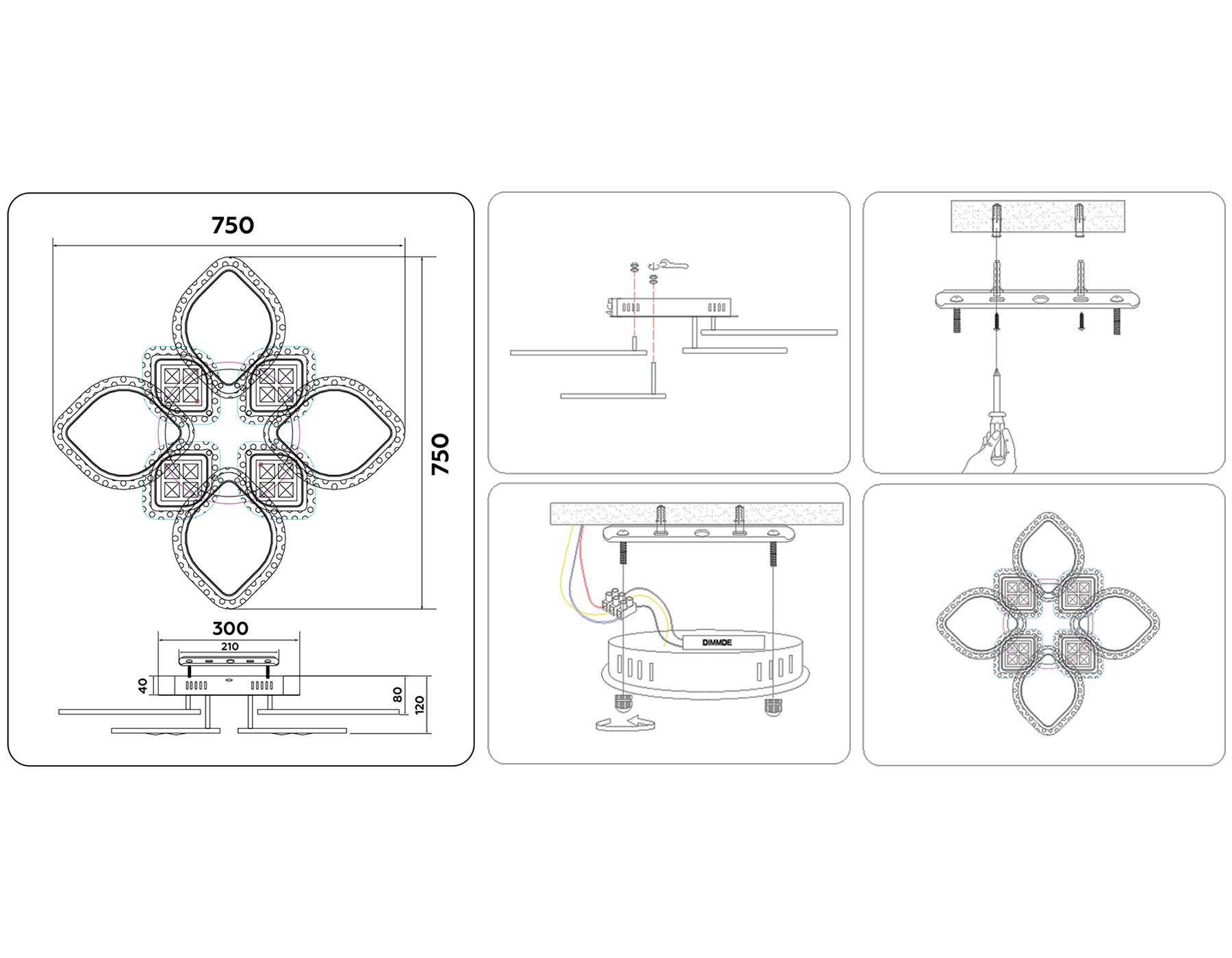 Потолочный светодиодный светильник с пультом FA283/4+4 CH хром 147W 750*750*120 (ПДУ РАДИО 2.4G)