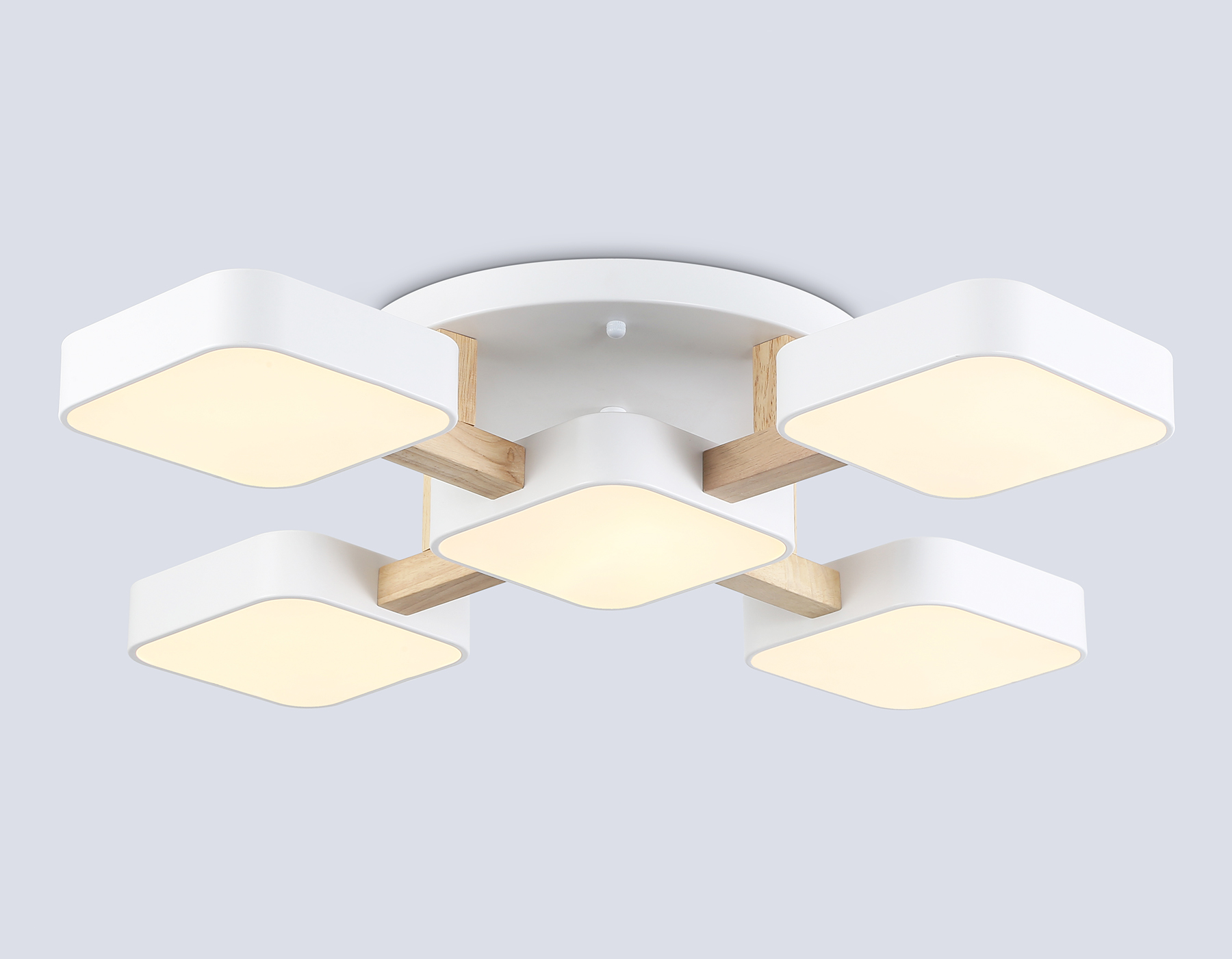 Люстра светодиодная на штанге FL4881/5 WH/WD белый/дерево 90W 3000-6000K 675*675*110 (без ПДУ)