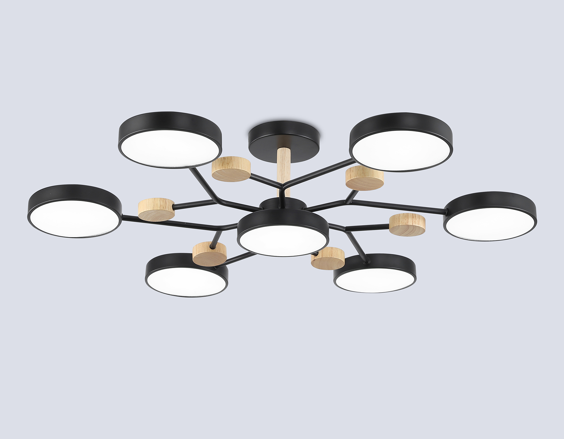 Люстра светодиодная на штанге FL4866/7 BK/WD черный/дерево 126W 3000-6000K D830*190 (без ПДУ)