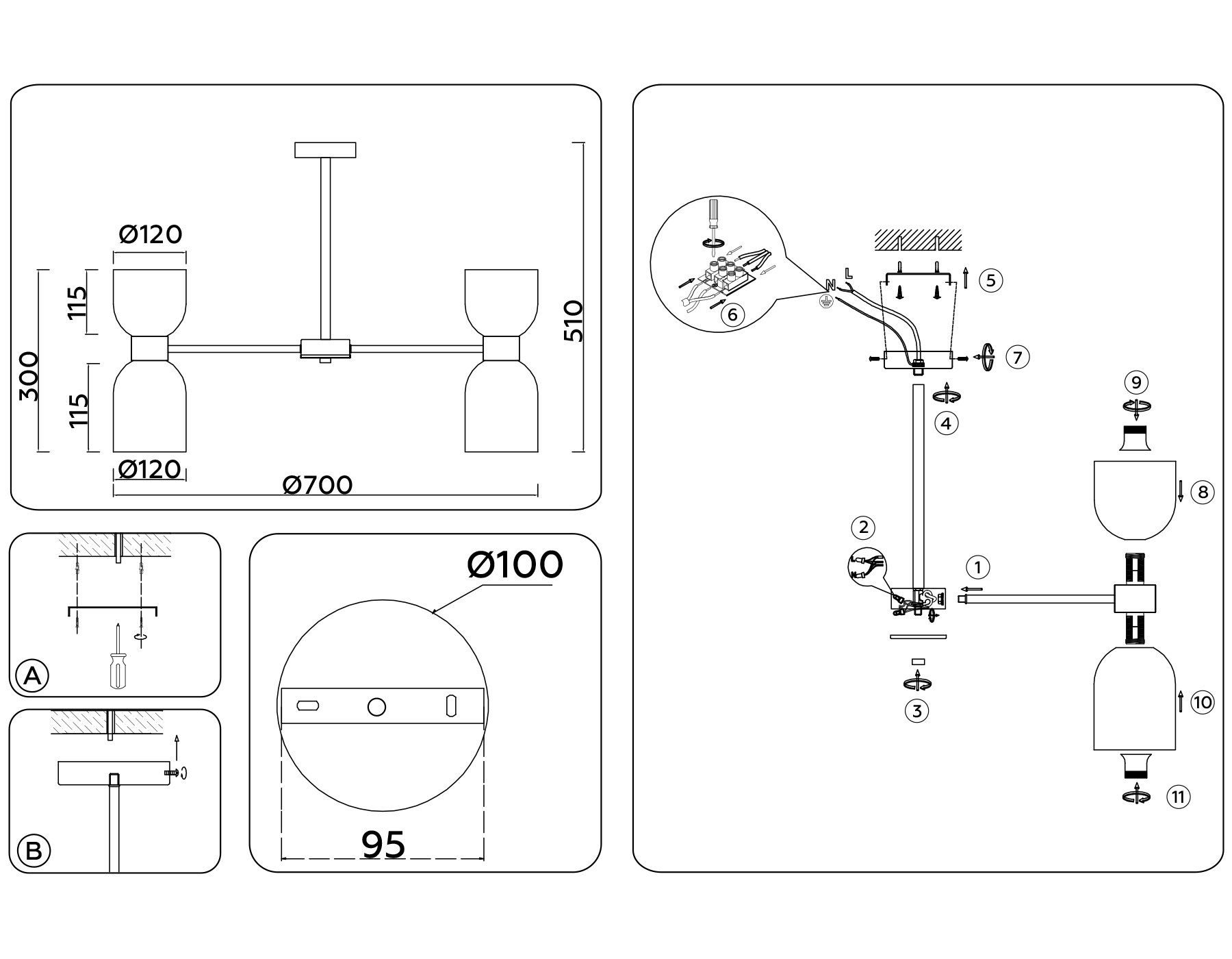 Люстра на штанге LH56083/10 СH/FR хром/белый матовый E14*10 max 40W D700*510