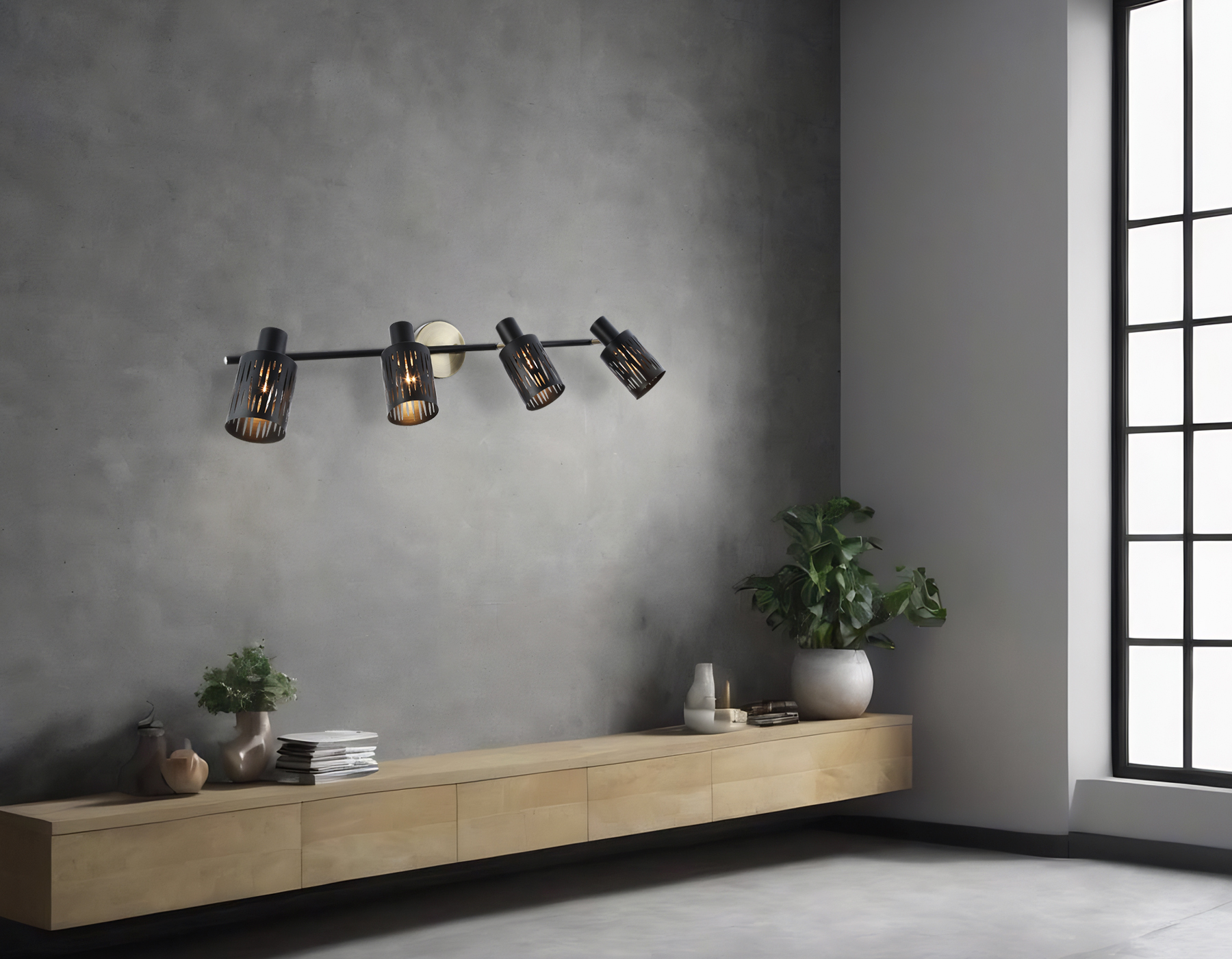 Настенно-потолочный спот в стиле лофт TR8670/4 BK/SB чёрный/бронза E14/4 max 60W 760*100*190