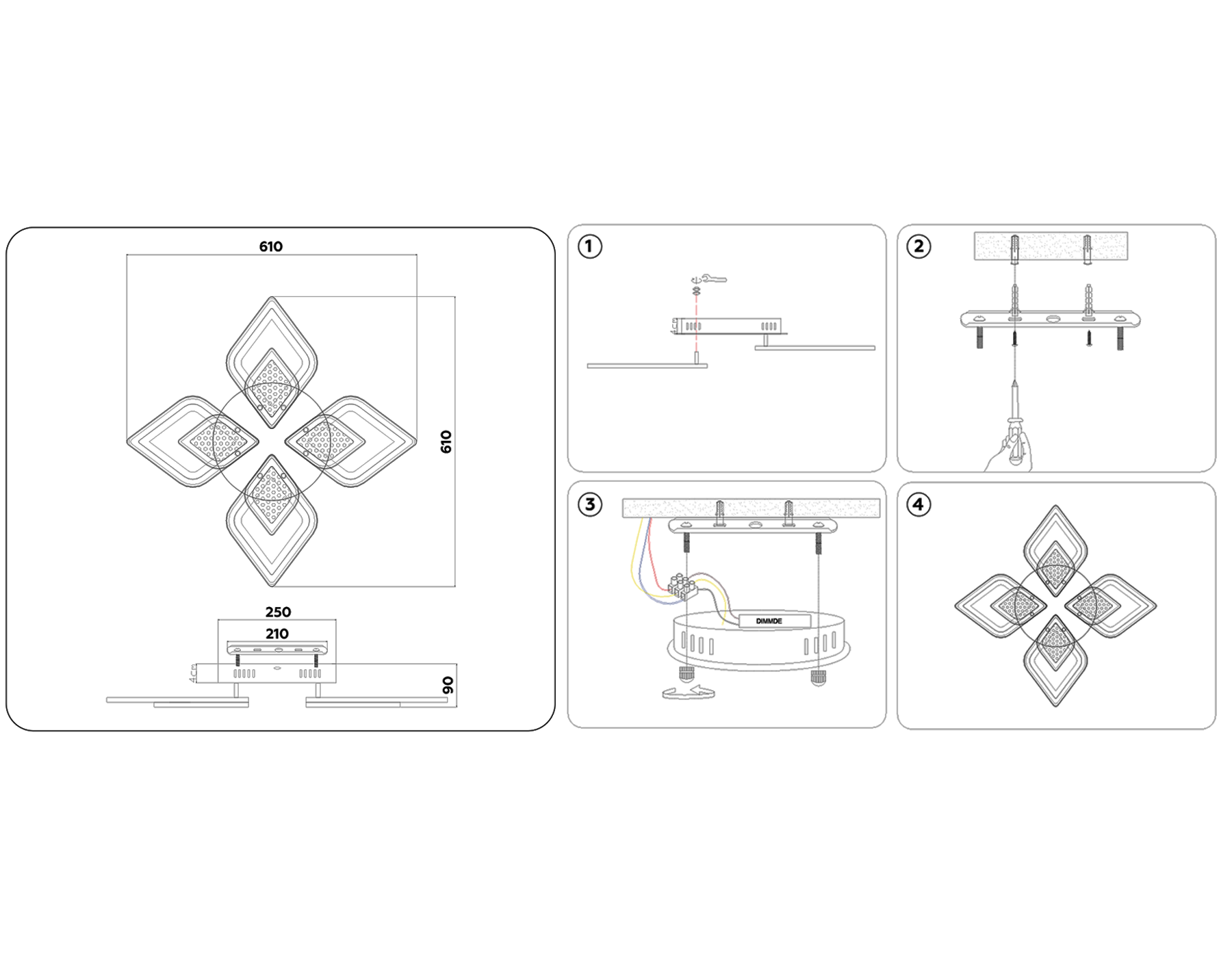 Потолочный светодиодный светильник с пультом FA4285/4+4 WH белый 3000K/4200K/6400K 82W 610*610*90 (ПДУ РАДИО 2.4G)
