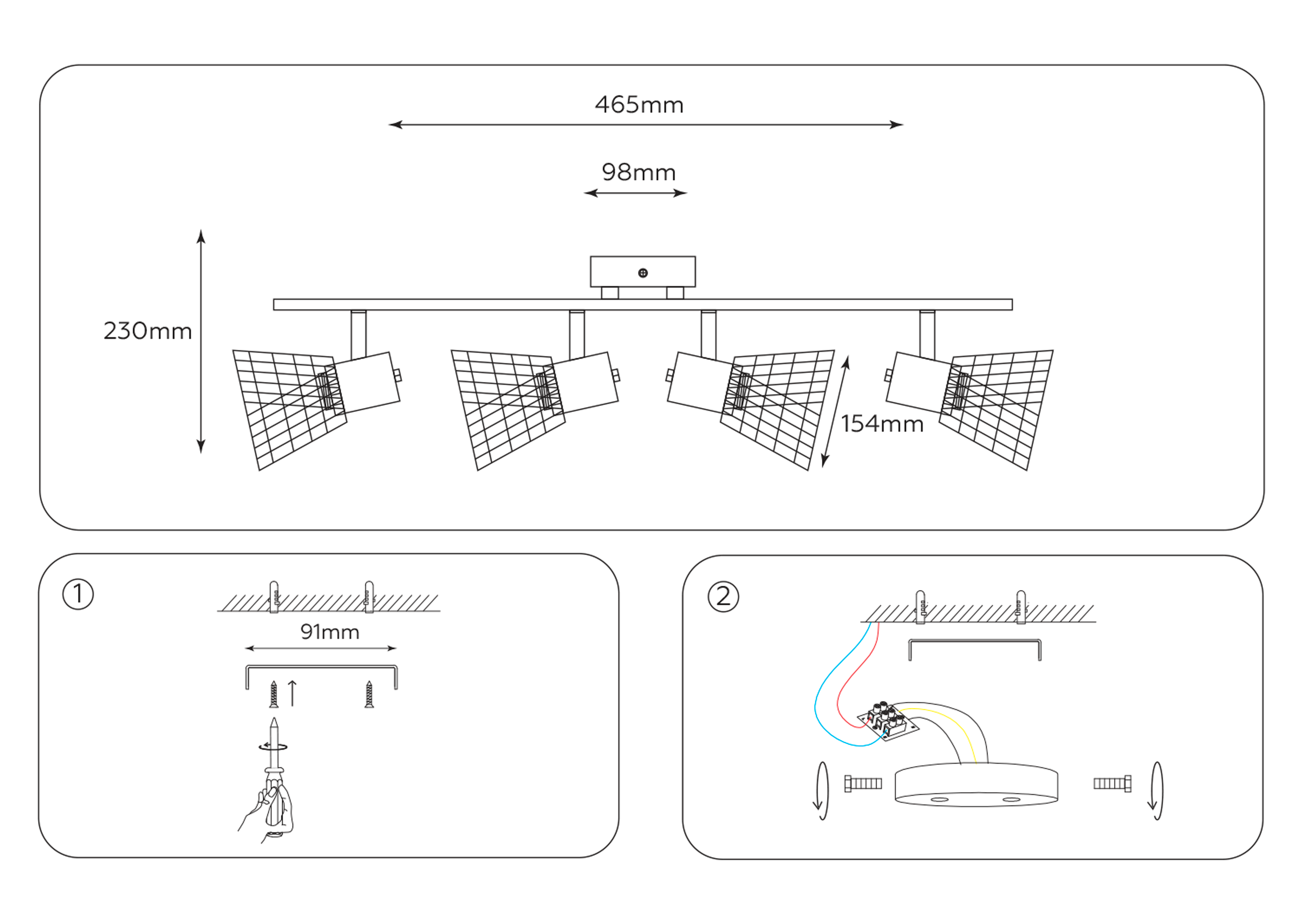 Настенно-потолочный спот в стиле лофт TR8603/4 WH/GD белый/золото E27*4 max 40W 465*154*230