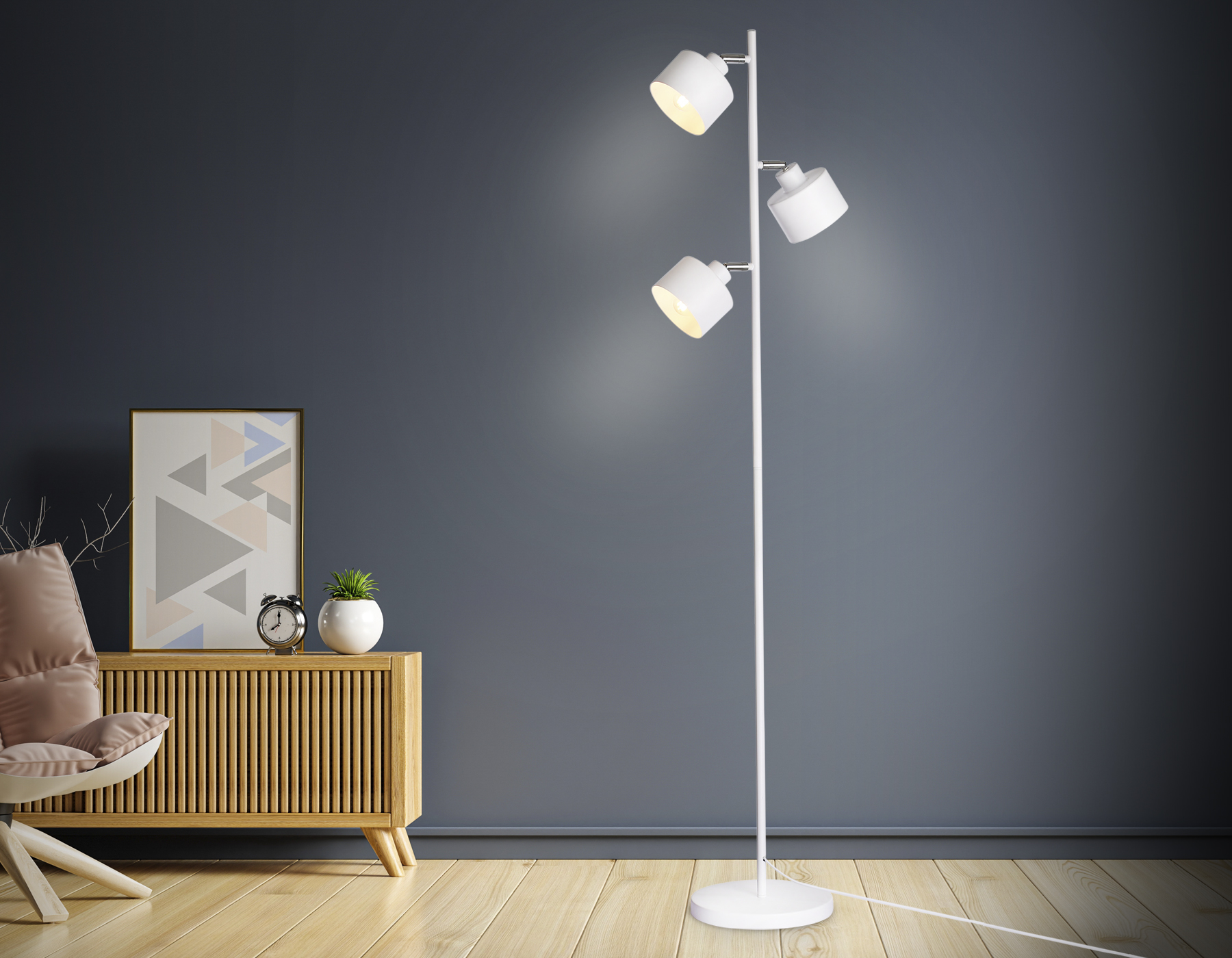 Напольный светильник со сменной лампой в стиле лофт TR8154/3 WH белый E27*3 max 40W D370*1530