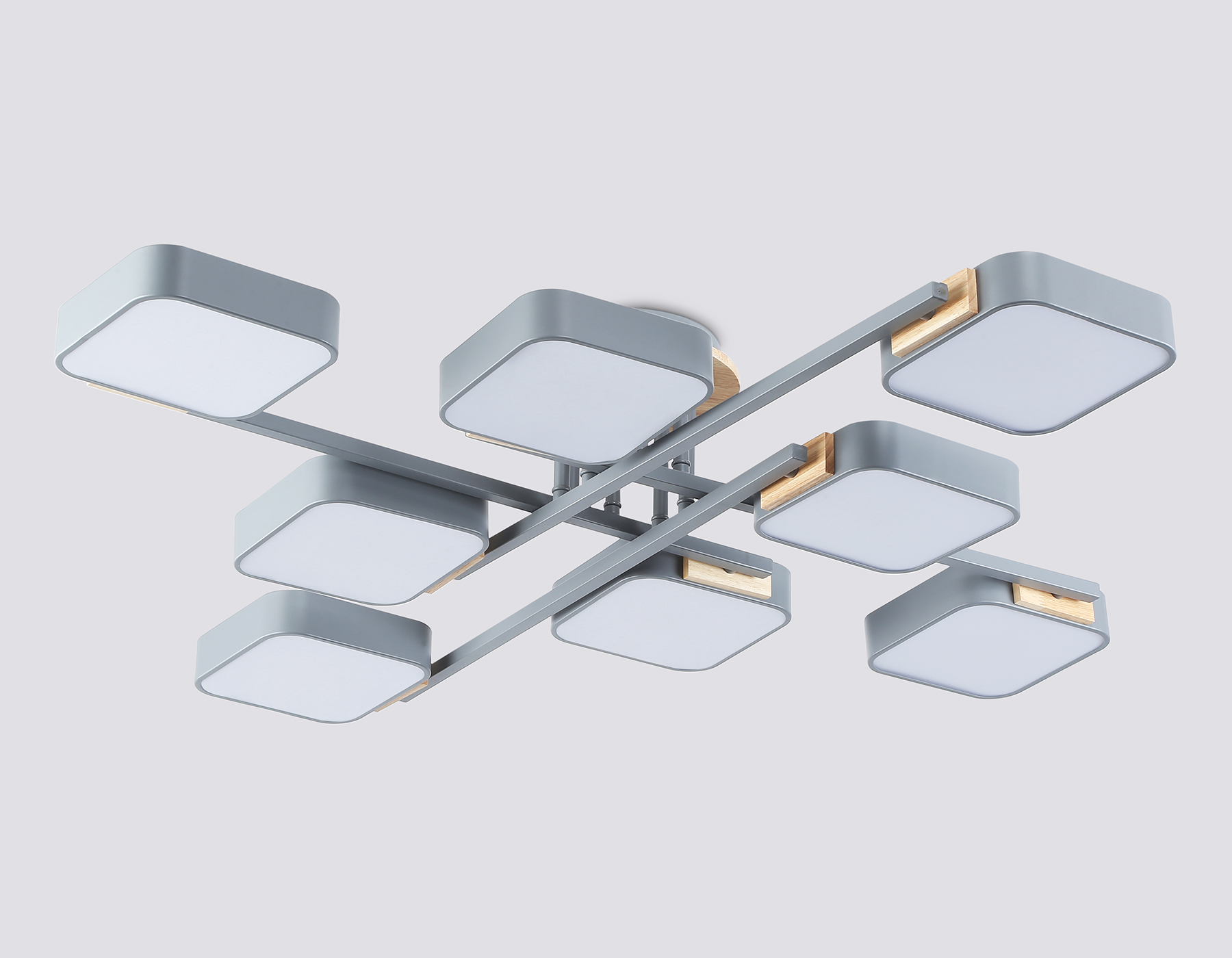 Люстра светодиодная на штанге FL4889/8 GR/WD серый/дерево 144W 3000-6000K 960*960*160 (без ПДУ)