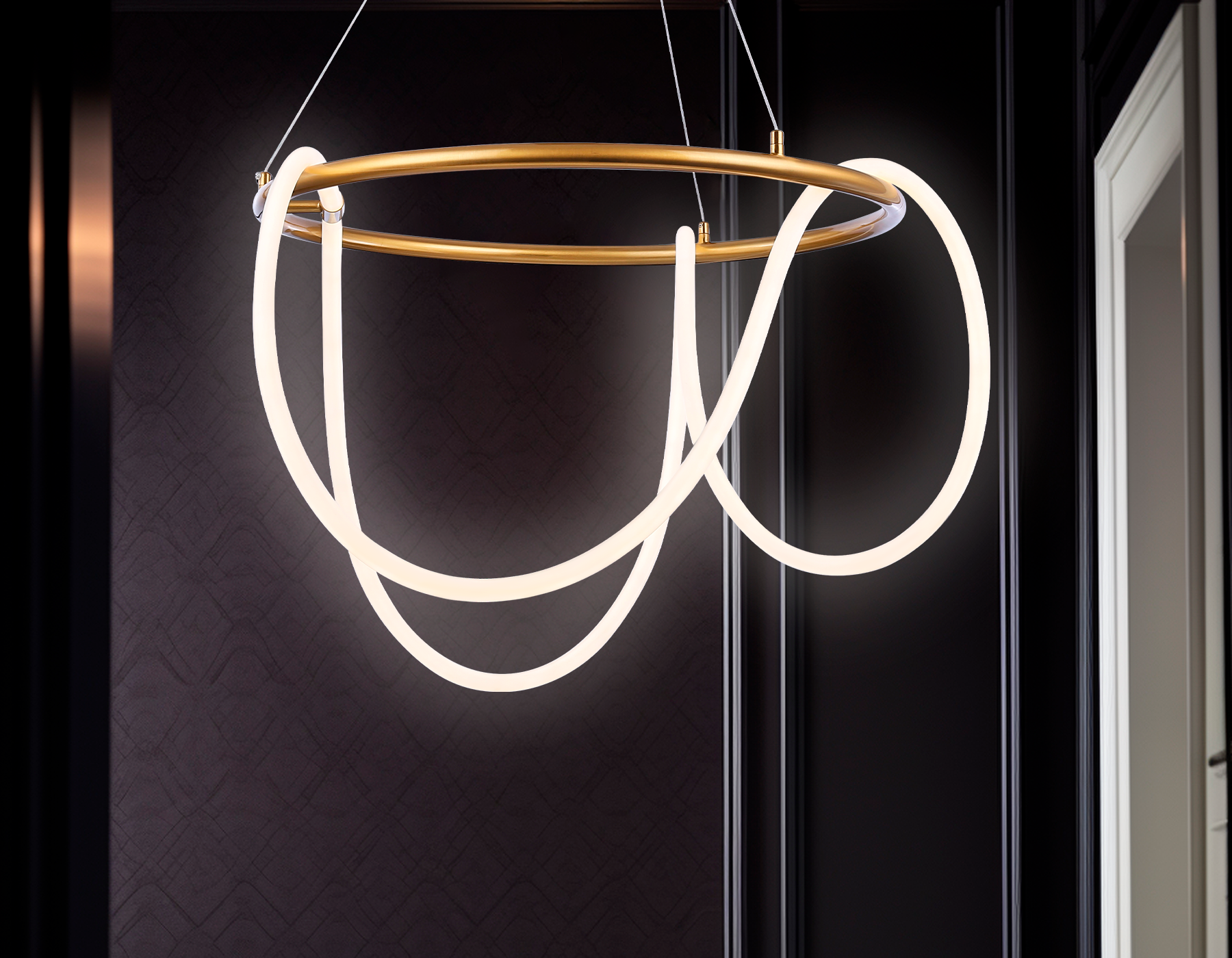 Подвесной светодиодный светильник с пультом FL10503 BS латунь 3000K/4200K/6400K 74W D600*1200 (ПДУ РАДИО 2.4G)