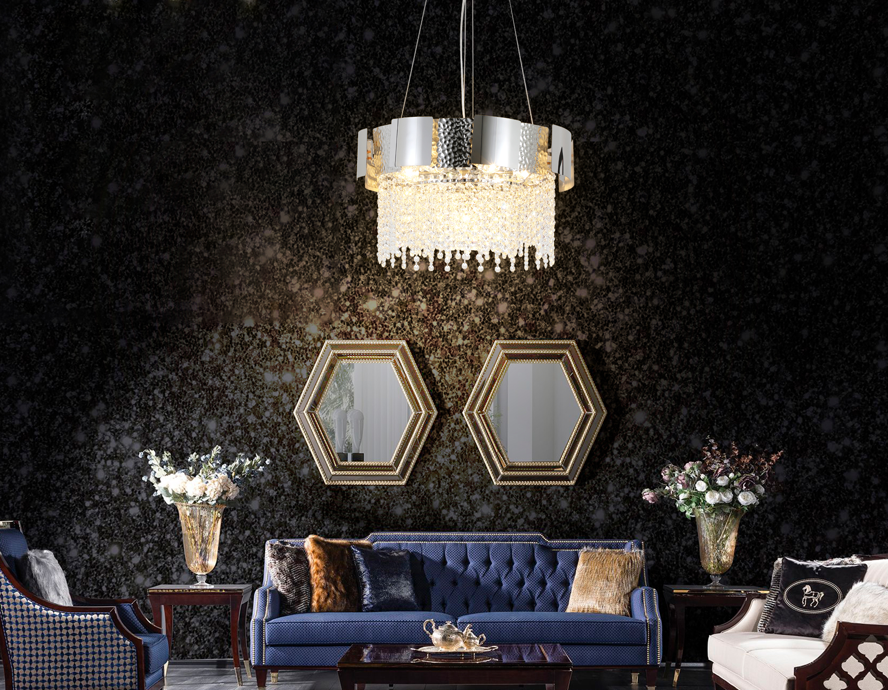 Подвесная хрустальная люстра TR5244/7 SL/CL серебро/прозрачный E14/7 max 40W D500*630