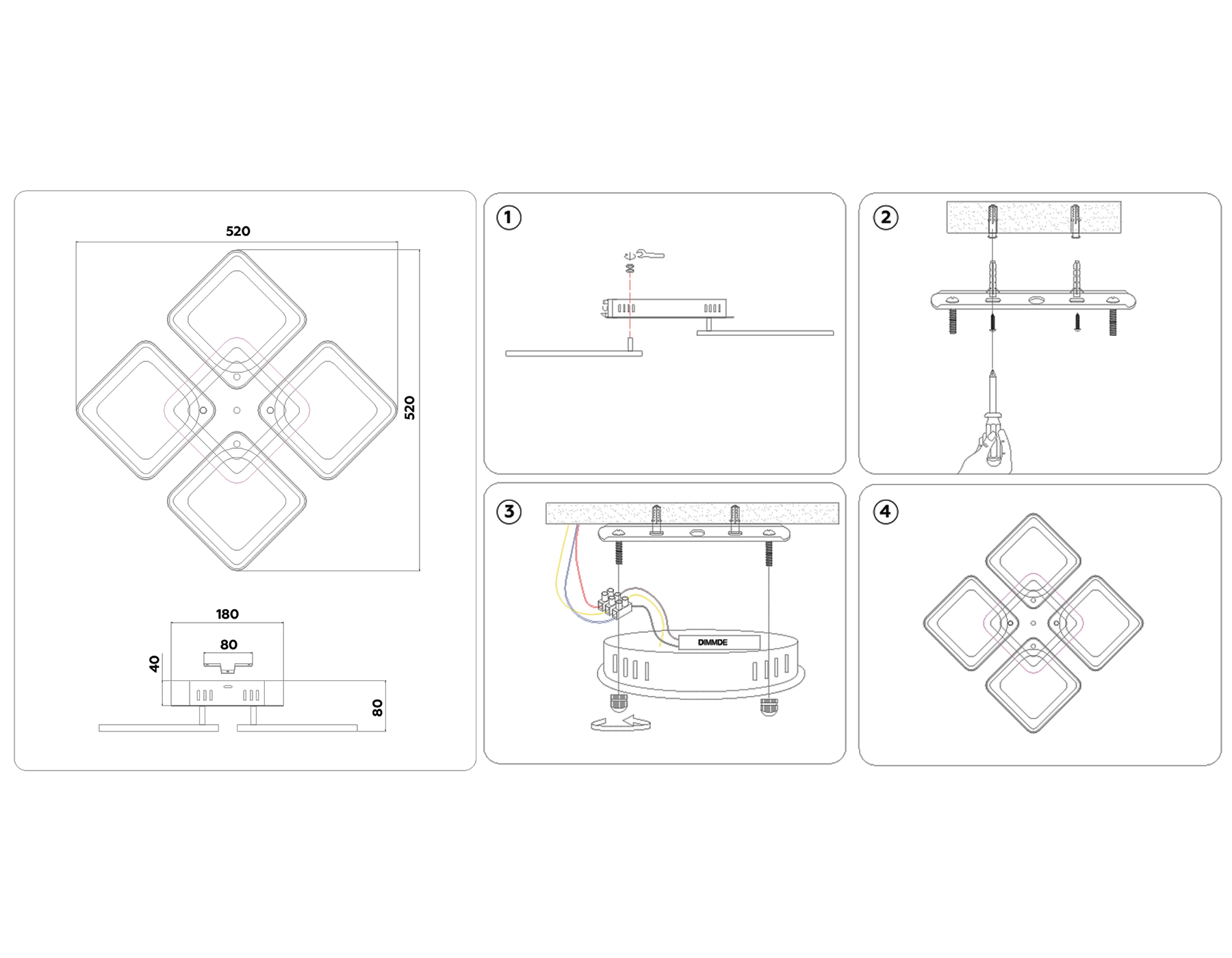 Потолочный светодиодный светильник с пультом FA441/4 WH белый 72W 520*520*80 (ПДУ РАДИО 2.4G)
