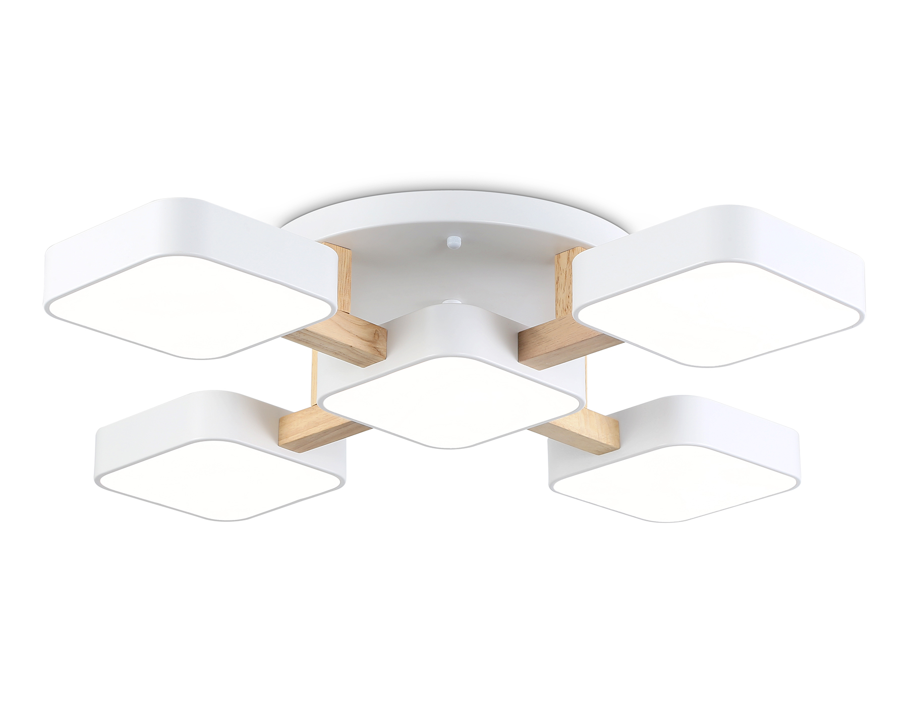 Люстра светодиодная на штанге FL4881/5 WH/WD белый/дерево 90W 3000-6000K 675*675*110 (без ПДУ)