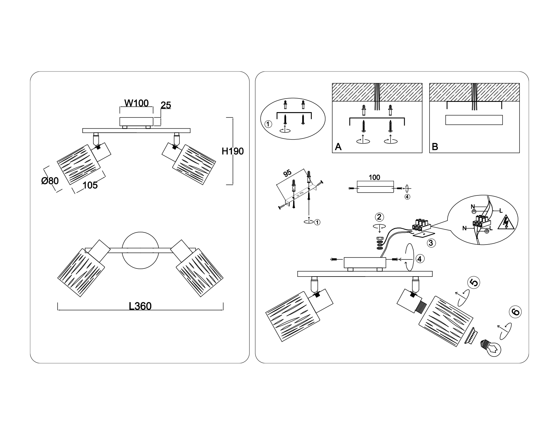 Настенно-потолочный спот в стиле лофт TR8668/2 BK/SB чёрный/бронза E14/2 max 60W 360*100*190