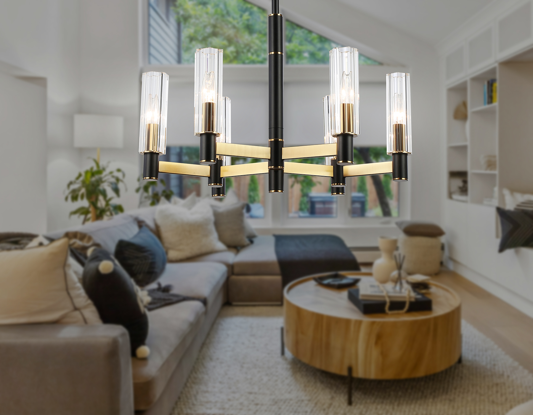 Люстра на штанге LH55511/6 BK/BS/CL черный/латунь/прозрачный E14*6 max 40W D570*760