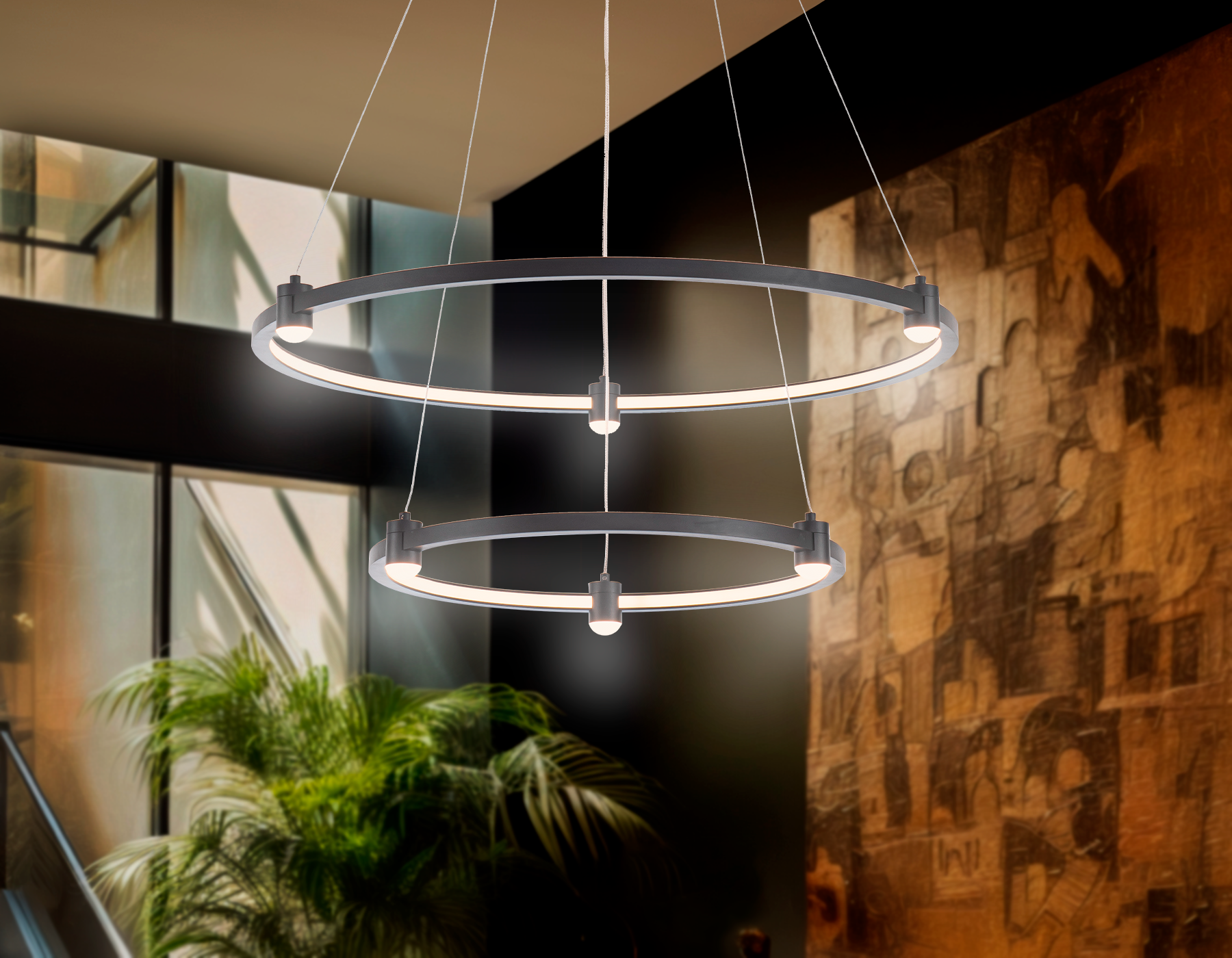 Подвесной светодиодный светильник FL5506/2+6 BK черный 45W 3000K/4200K/6400K D600/400*1300 (без ПДУ)