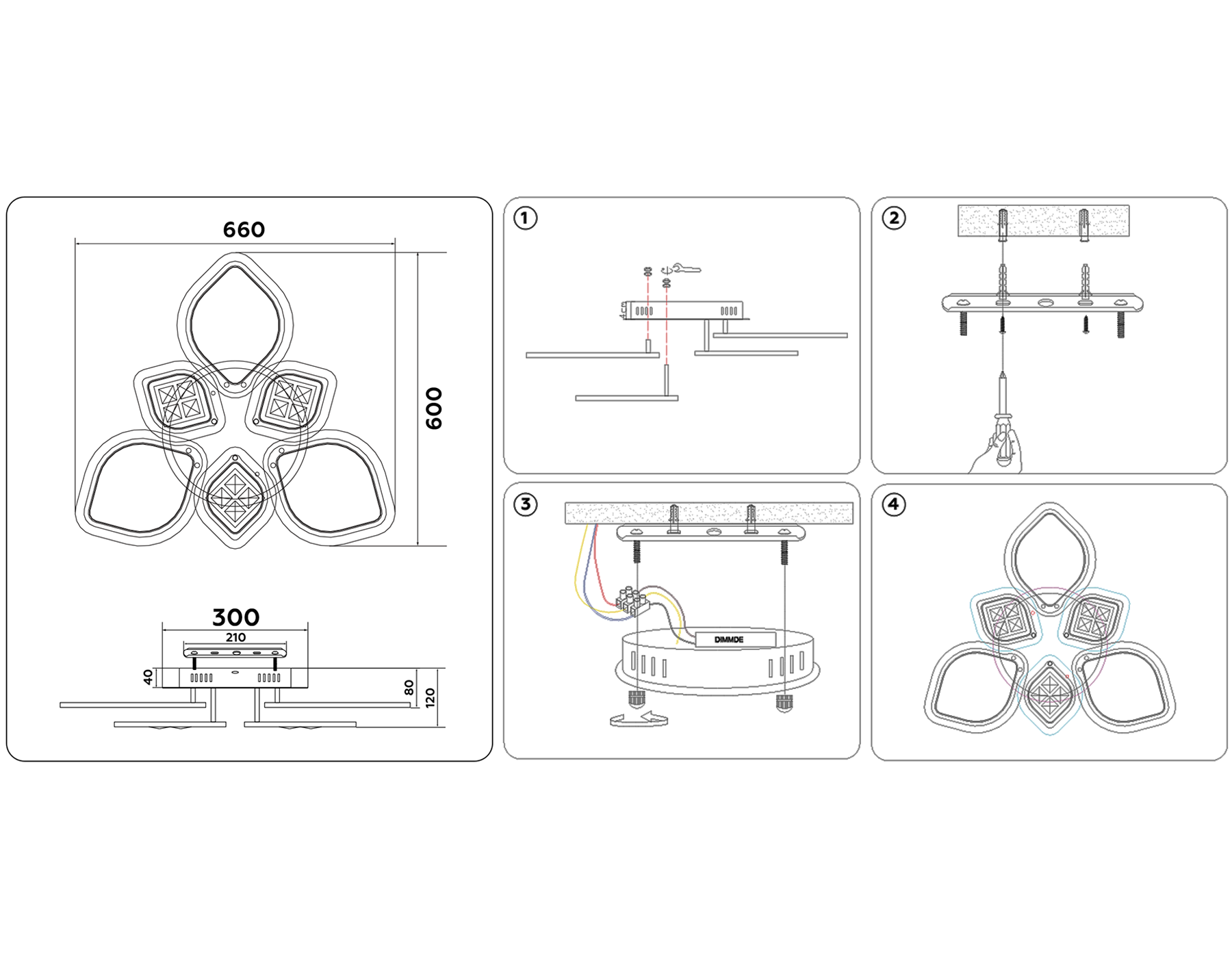 Потолочный светодиодный светильник с пультом FA282/3+3 WH белый 116W 660*600*120 (ПДУ РАДИО 2.4G)