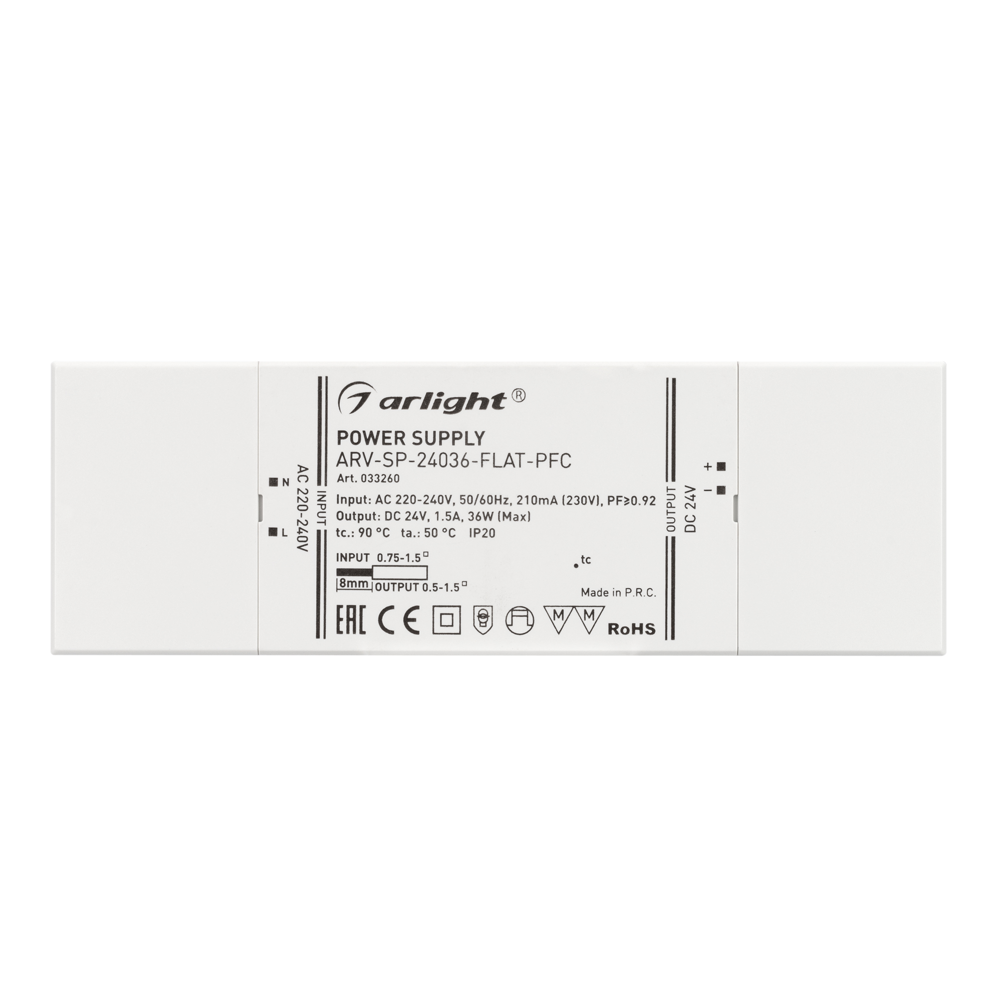 Блок питания ARV-SP-24036-FLAT-PFC (24V, 1.5A, 36W) (Arlight, IP20 Пластик, 5 лет) 033260