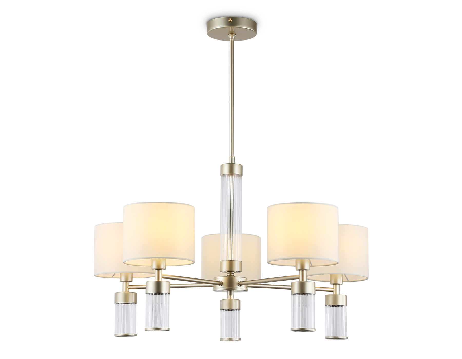 Люстра с абажурами на штанге LH71301/5 CGD/WH золото/белый E14/5 max 40W D680*740