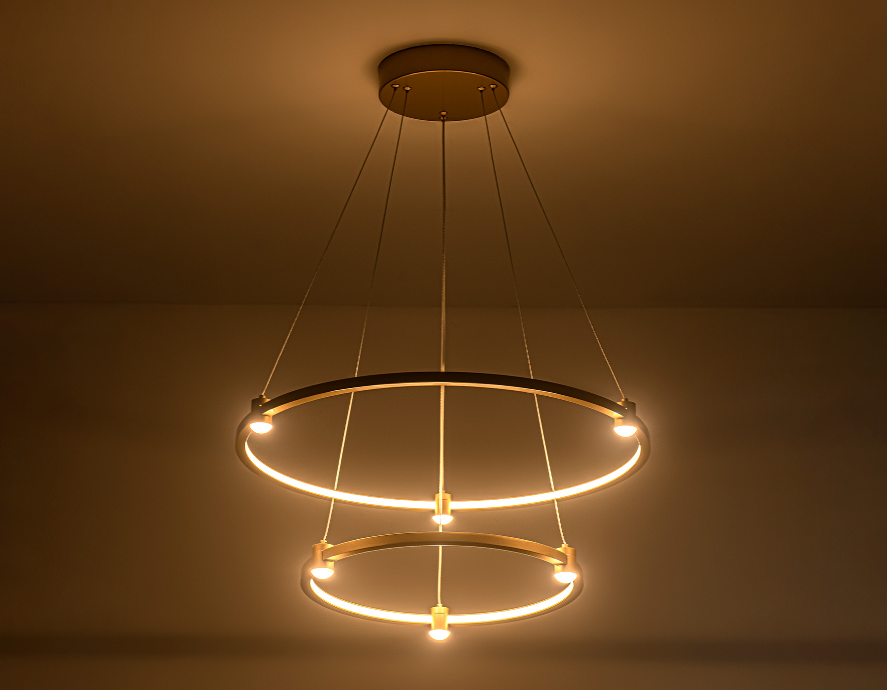 Подвесной светодиодный светильник FL5508/2+6 GD золото 45W 3000K/4200K/6400K D600/400*1300 (без ПДУ)